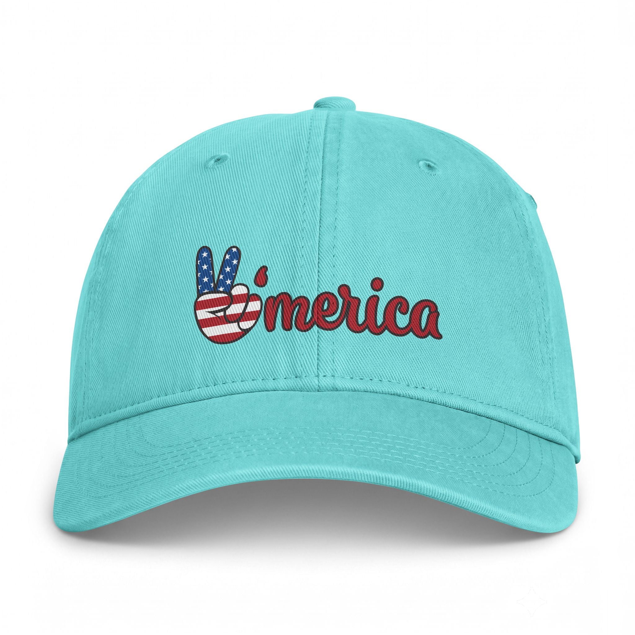 Washed Cap — 'Merica Peace Hand Embroidered USA Flag Dad Hat