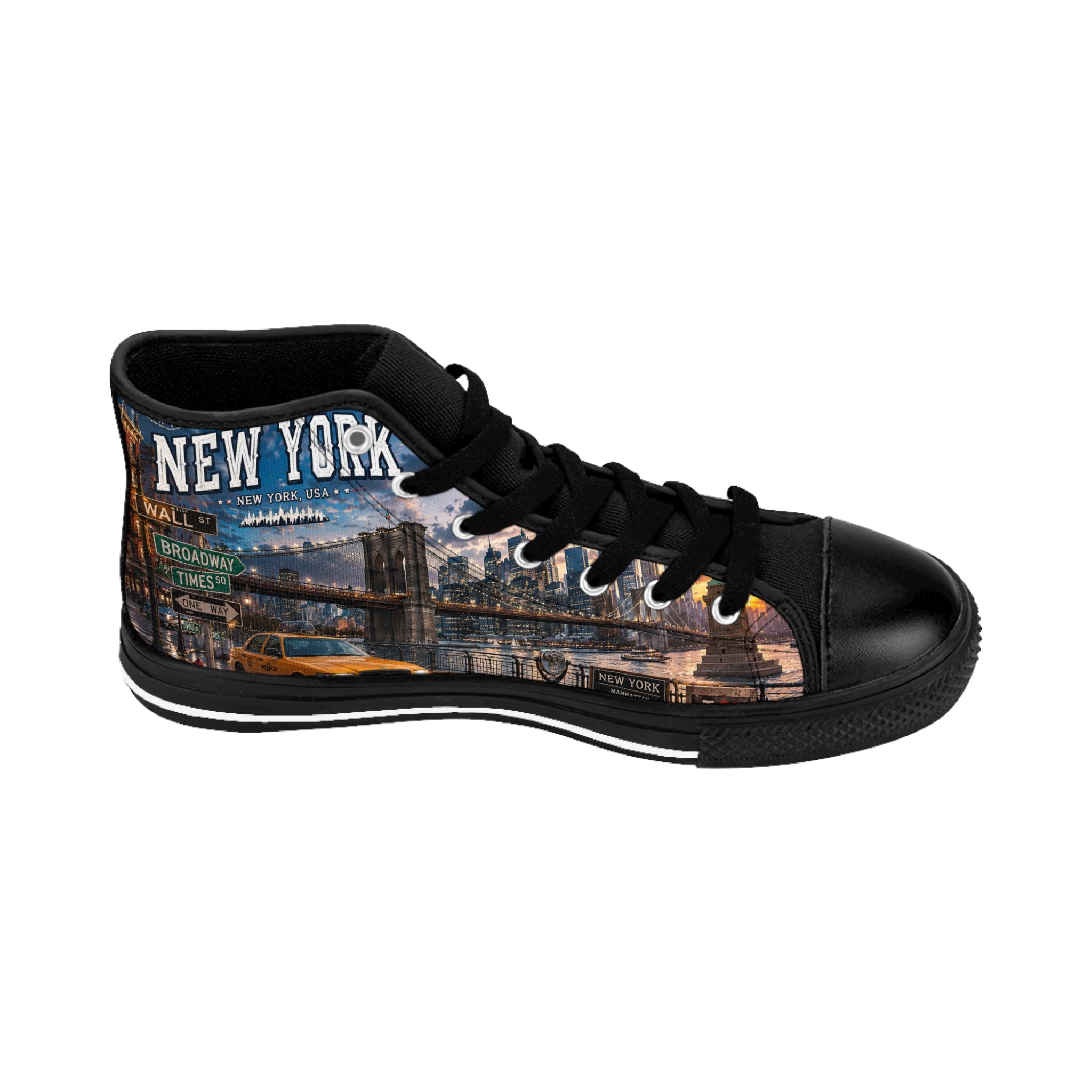 New York City Skyline Sneakers | Brooklyn Bridge Urban Night Street Scene
