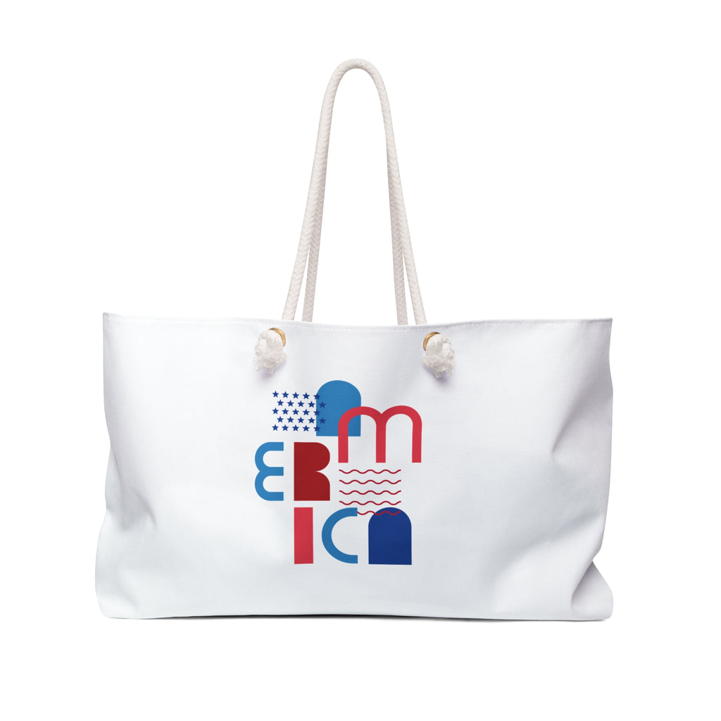 Abstract America Weekender Bag | Red Blue Patriotic Geometric Tote