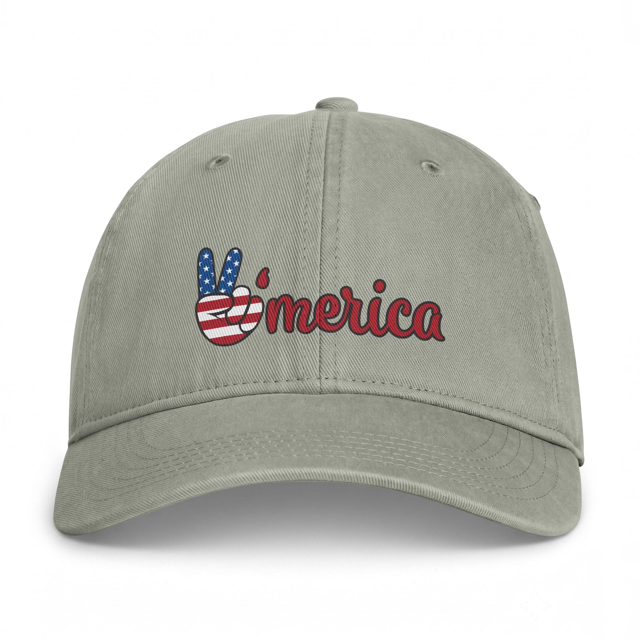 Washed Cap — 'Merica Peace Hand Embroidered USA Flag Dad Hat