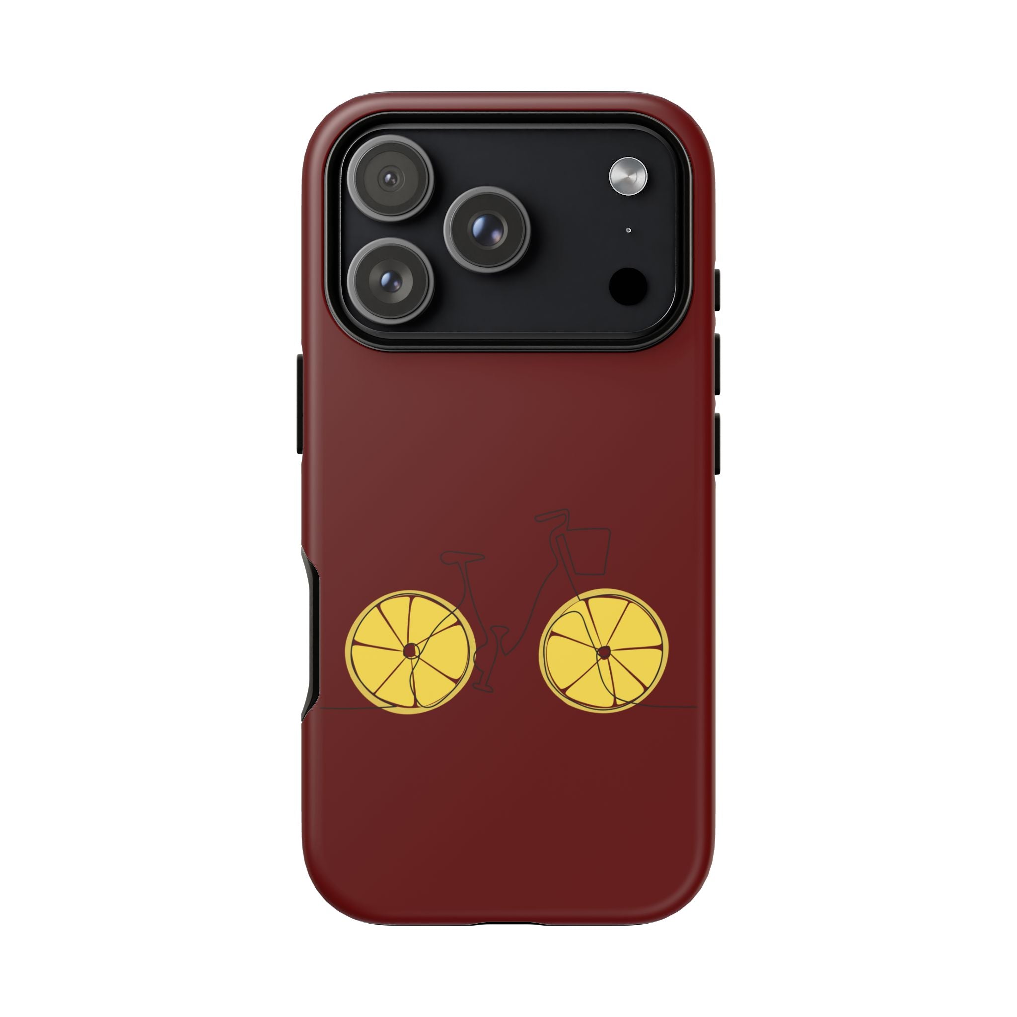 Tough Cases: Maroon Phone Case with Yellow Wheel Accent