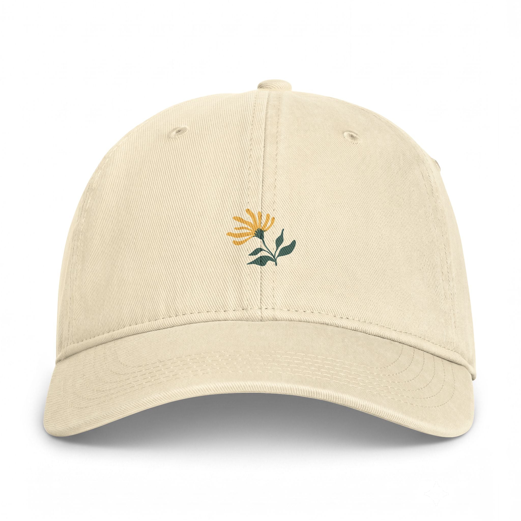 Embroidered Coastal Flower Cap — Washed Beach Dad Hat