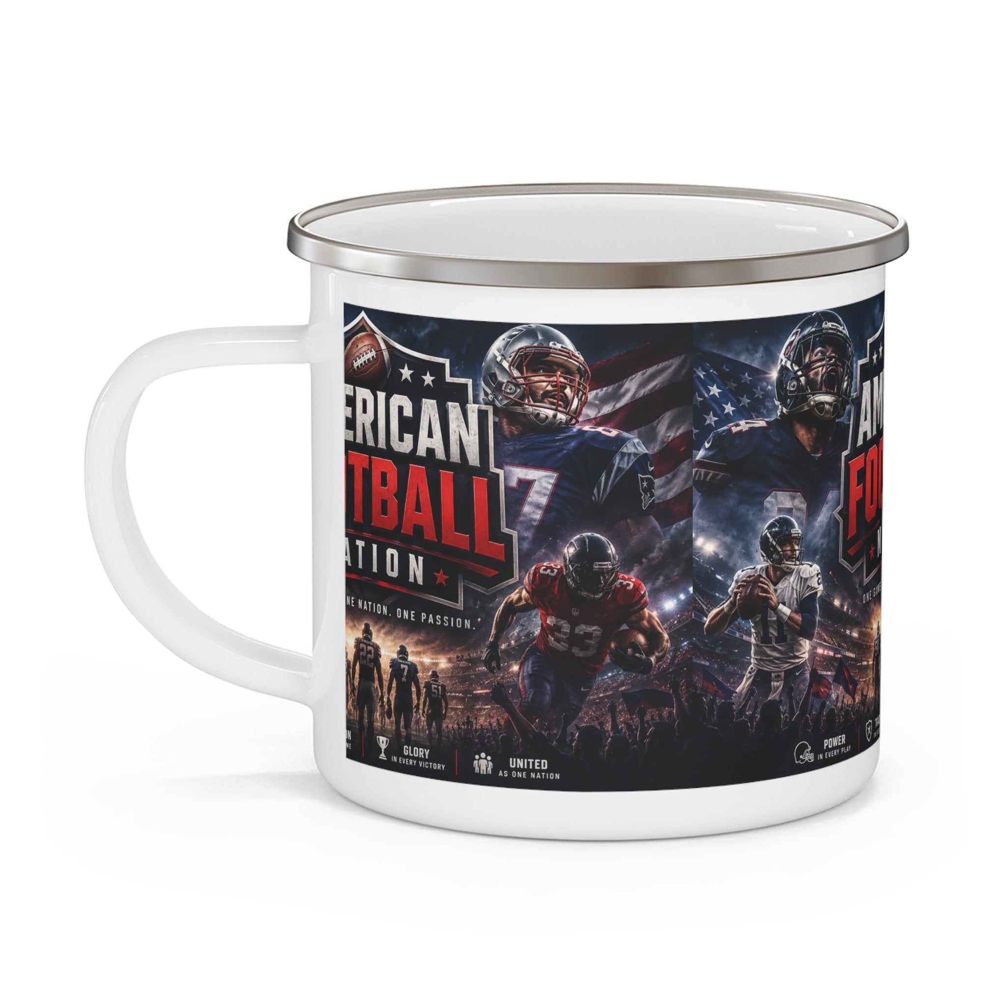 American Football Nation Enamel Camping Mug | Football Players, Helmet Logo
