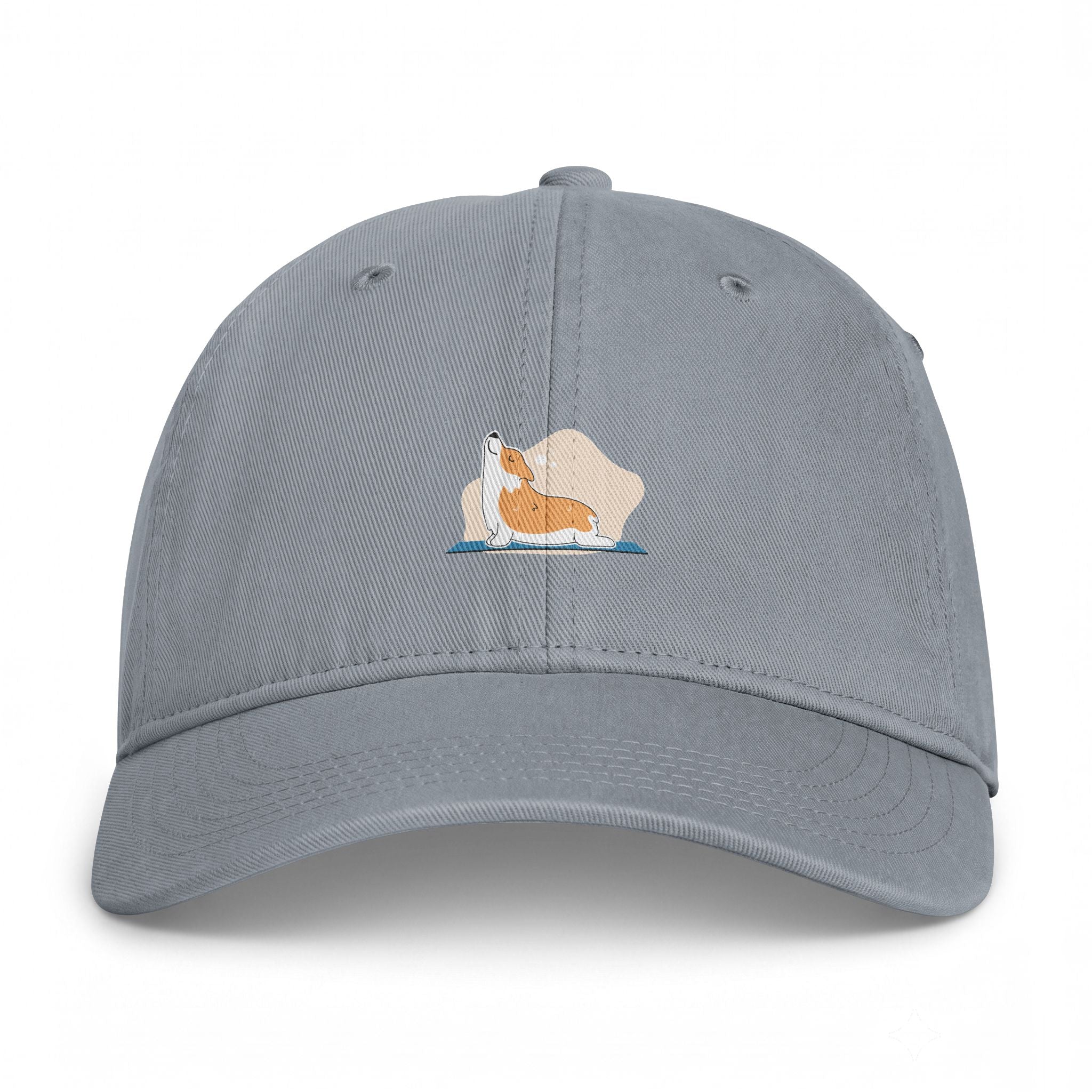 Coastal Corgi Dad Hat — Washed Beach Cap with Relaxing Corgi Embroidery
