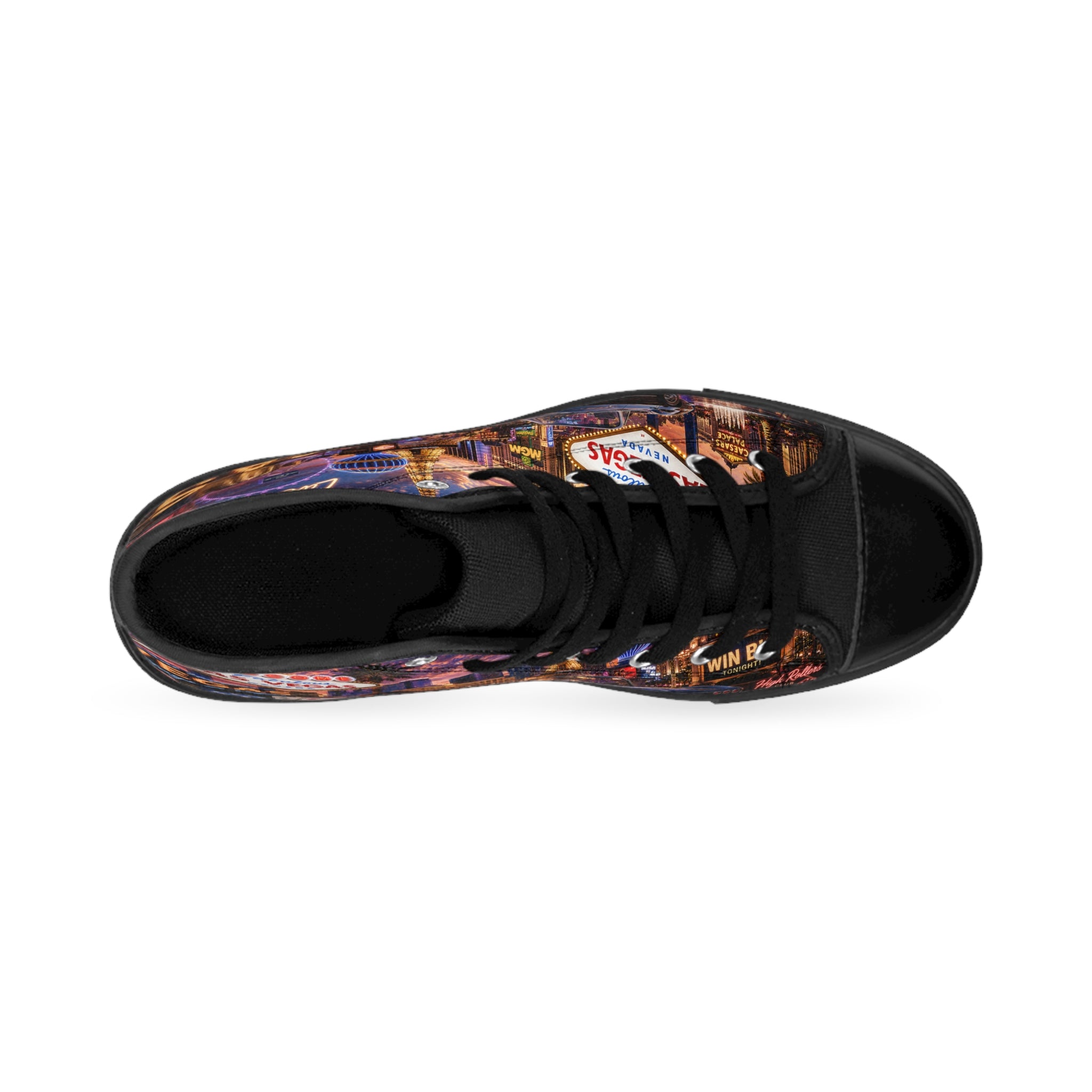 Las Vegas Neon Cityscape Sneakers | Casino Skyline High Top Shoes