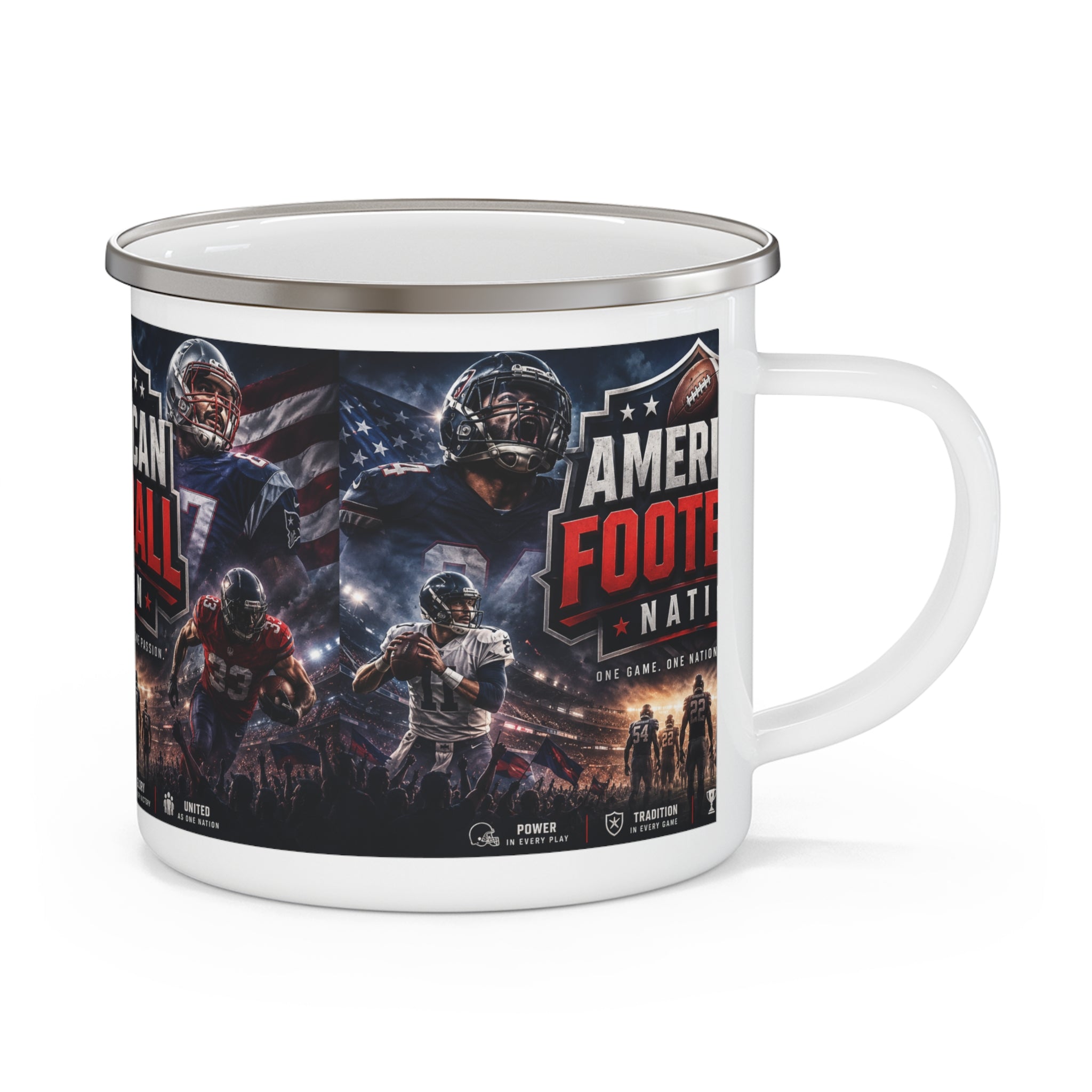 American Football Nation Enamel Camping Mug | Football Players, Helmet Logo