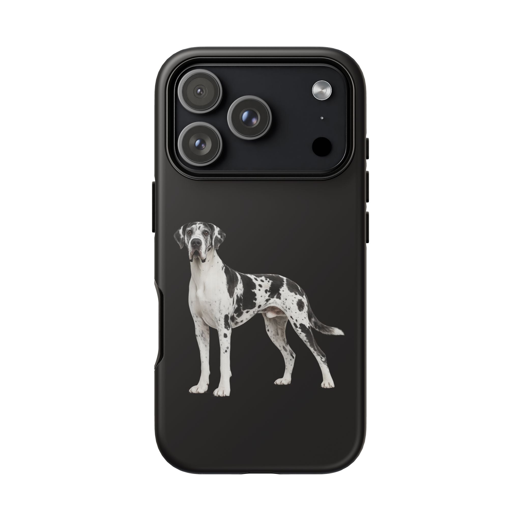 Great Dane Phone Case — Black Protective Tough Case with Harlequin Great Dane Design