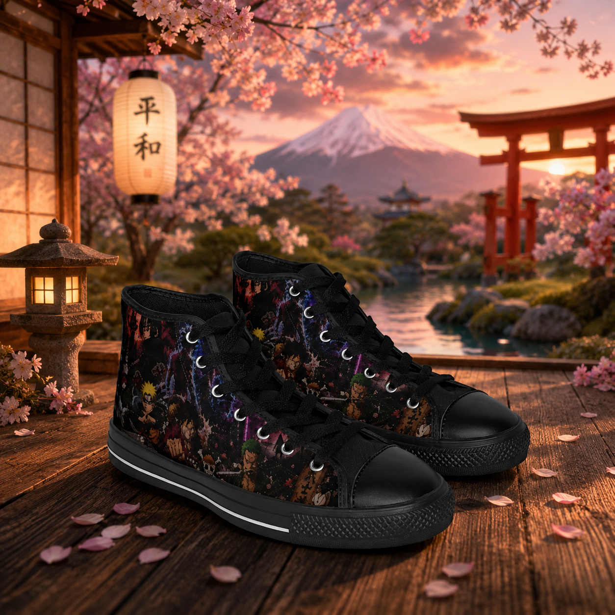 Dark Anime Character Collage High Top Sneakers | Printed Canvas Shoes