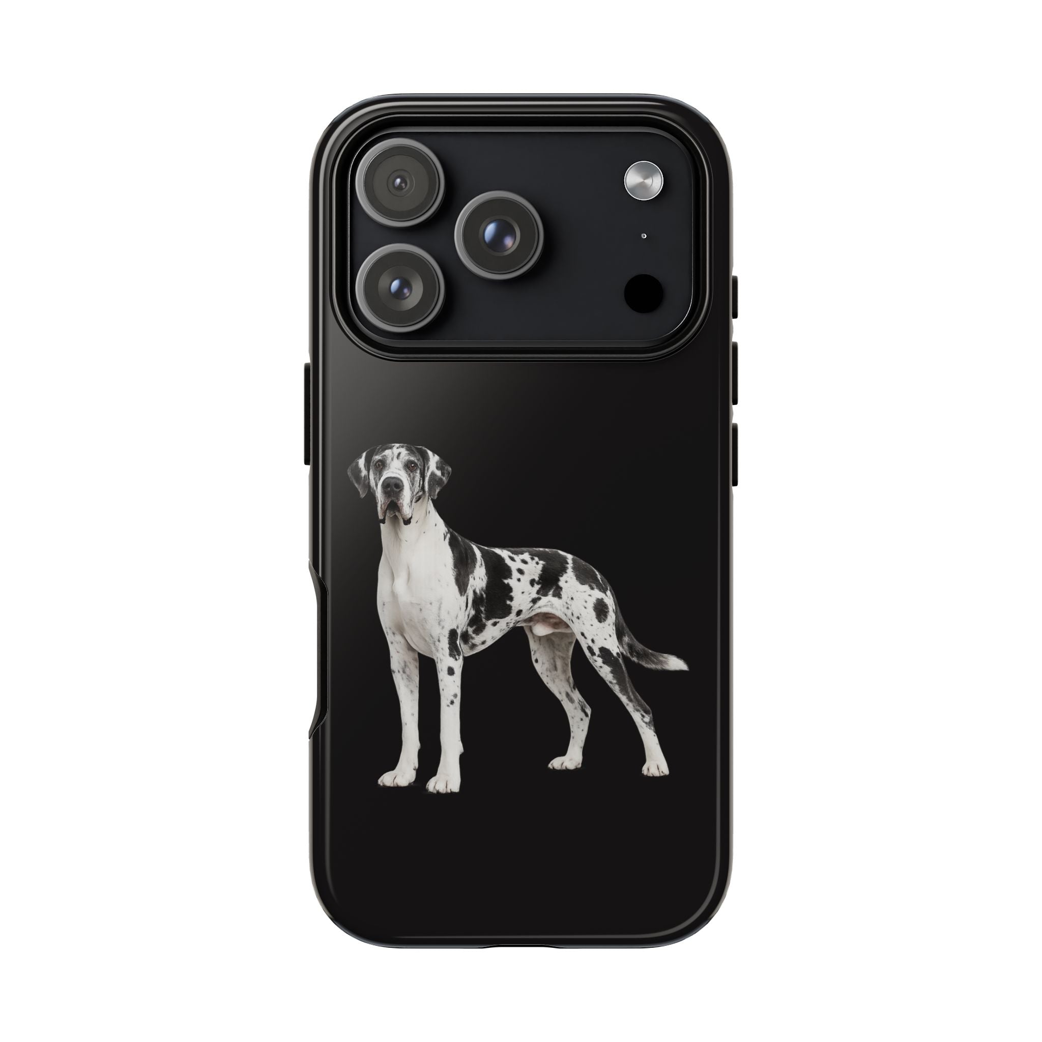 Great Dane Phone Case — Black Protective Tough Case with Harlequin Great Dane Design
