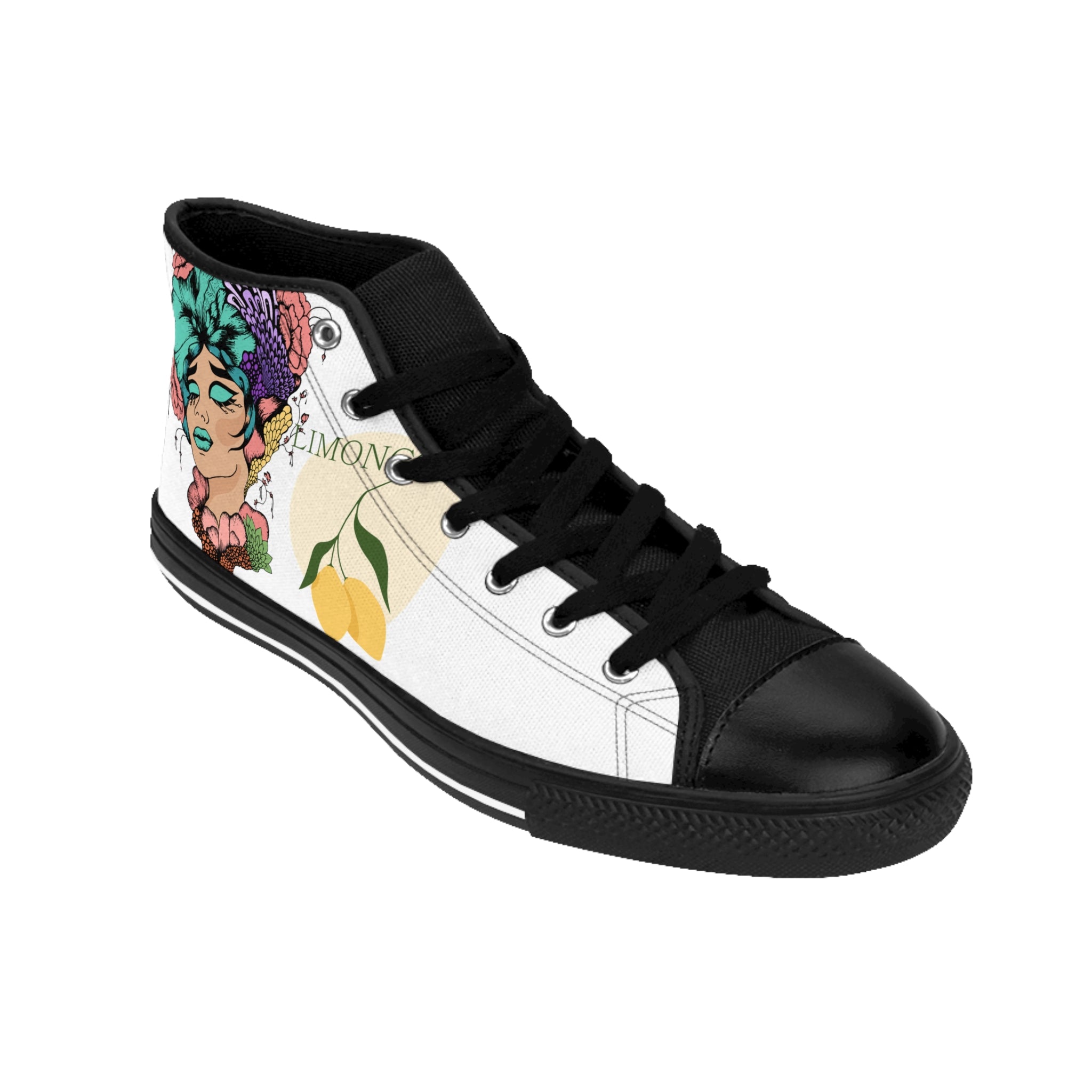 Floral Portrait Art Sneakers | High-Top Canvas Shoes, Retro Pop Graphics