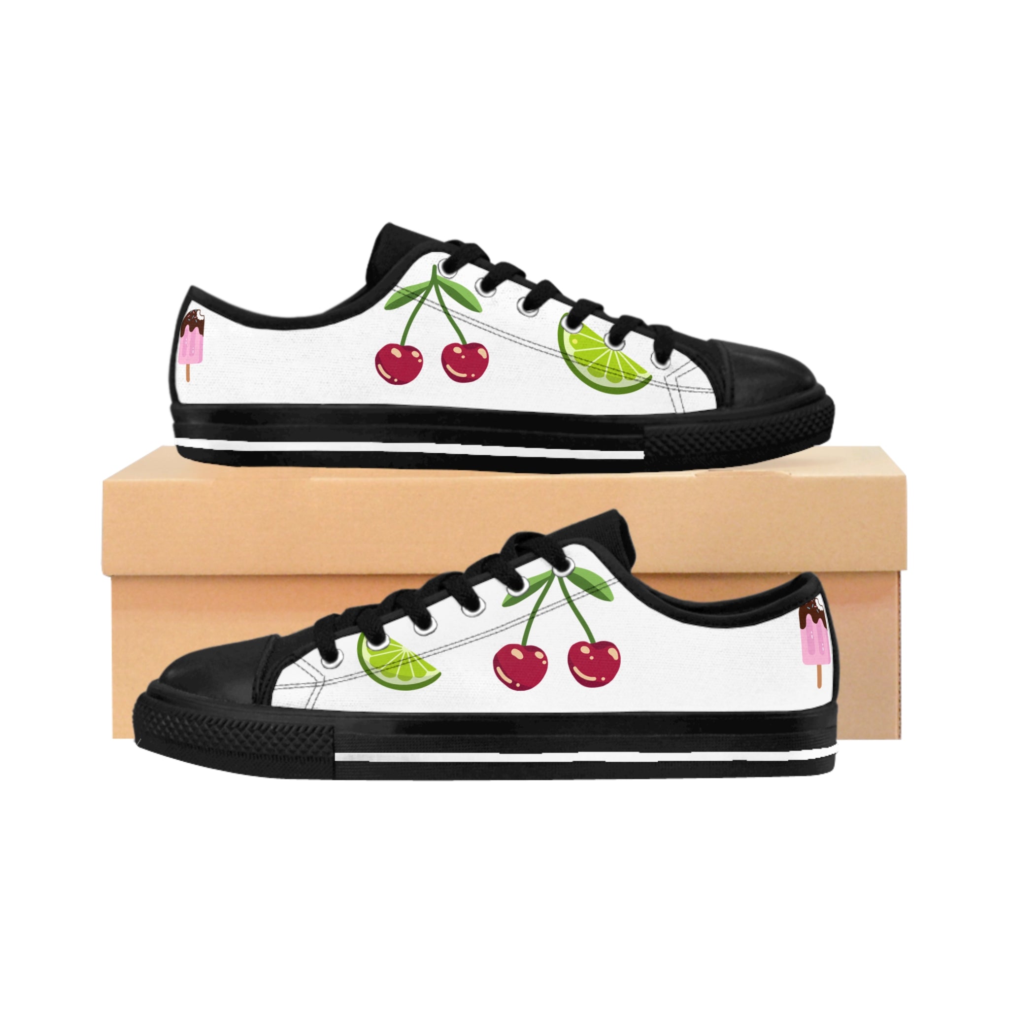 Cherry Lime Pattern Sneakers | Women's Low Top Canvas Shoes