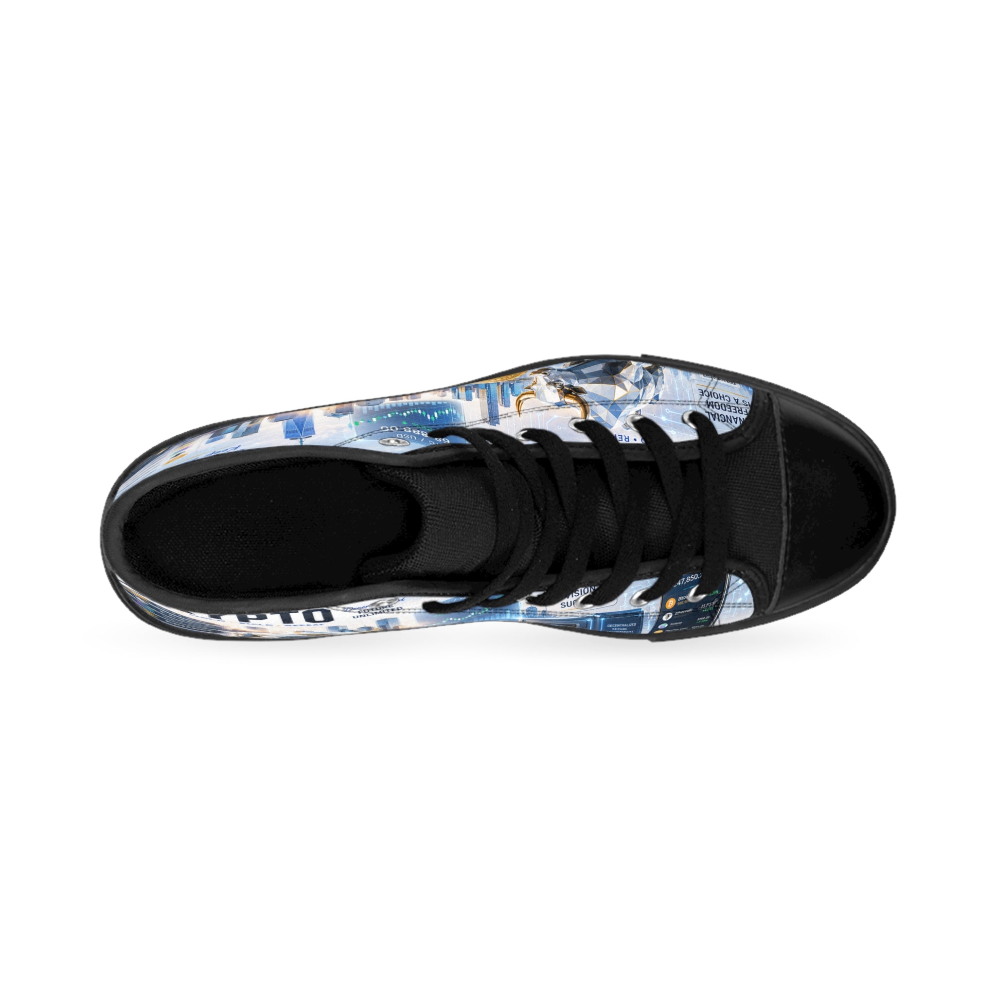 Crypto Market Graphic Sneakers | Cryptocurrency Cityscape High Tops