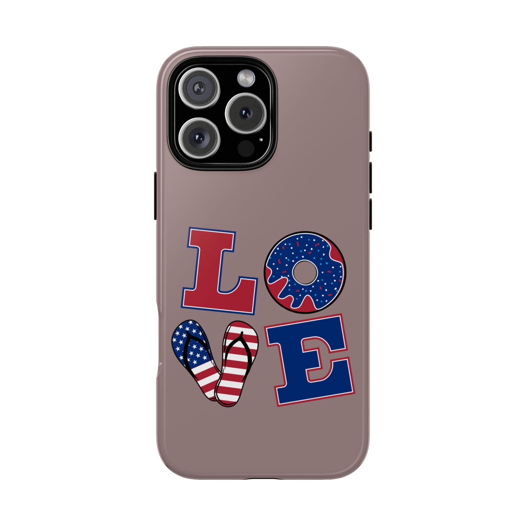 Patriotic LOVE Phone Case – American Flag Heart & Donut Design, 4th of July iPhone Cover