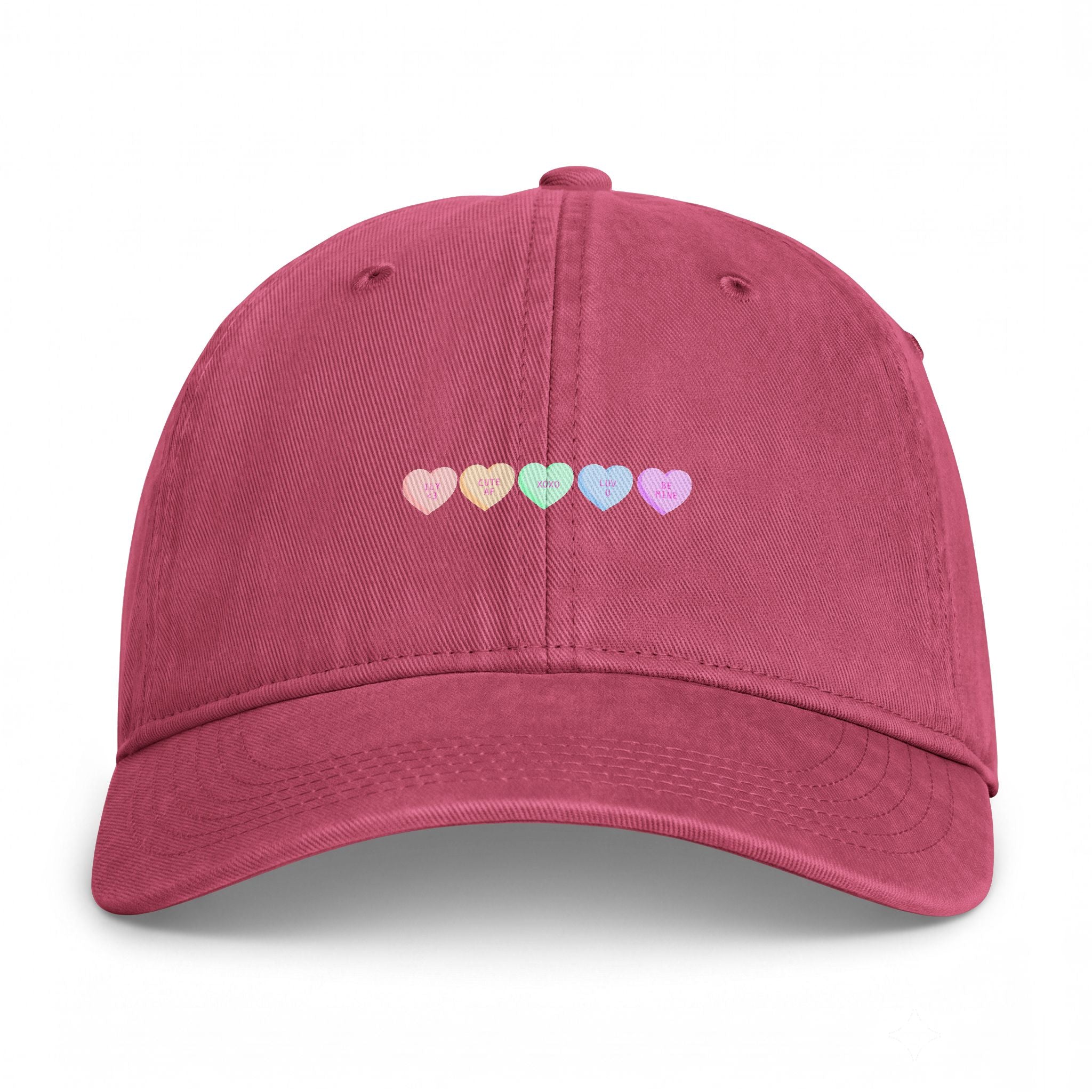 Washed Cotton Cap — Pastel Coastal Heart Embroidery