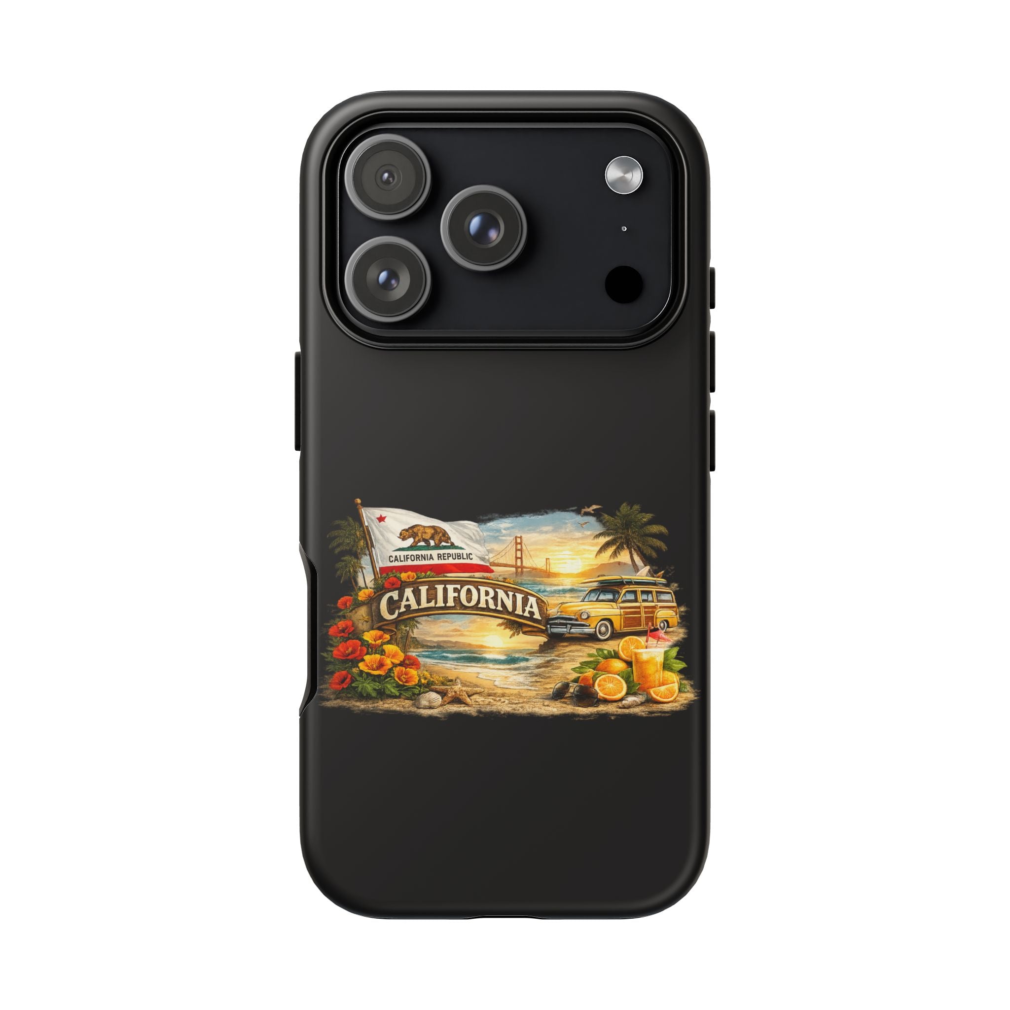 California Vintage Phone Case — Retro Beach Van & State Flag Tough Case