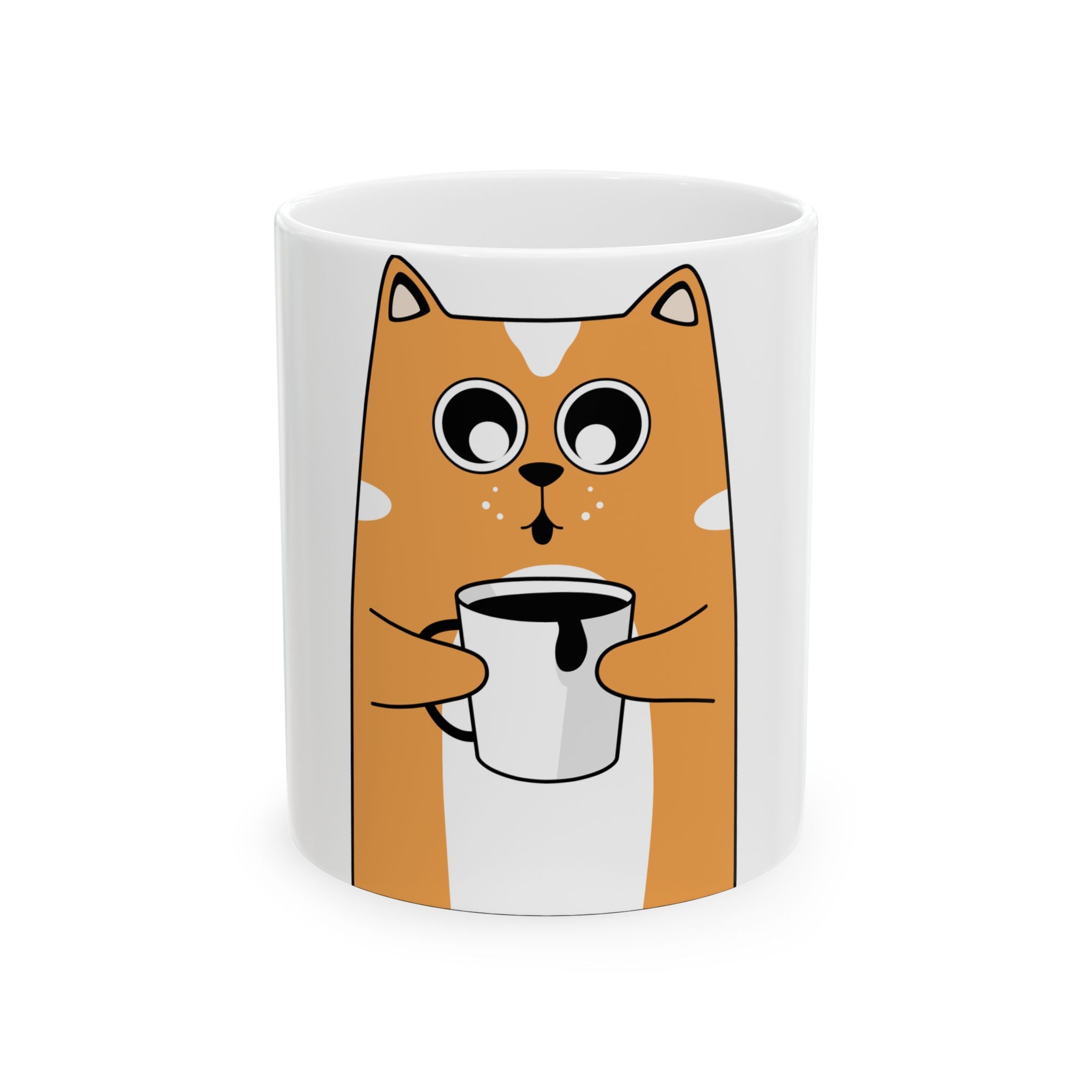 Orange Cat Holding Coffee Mug ceramic mug | Cute Coffee Cat Illustration