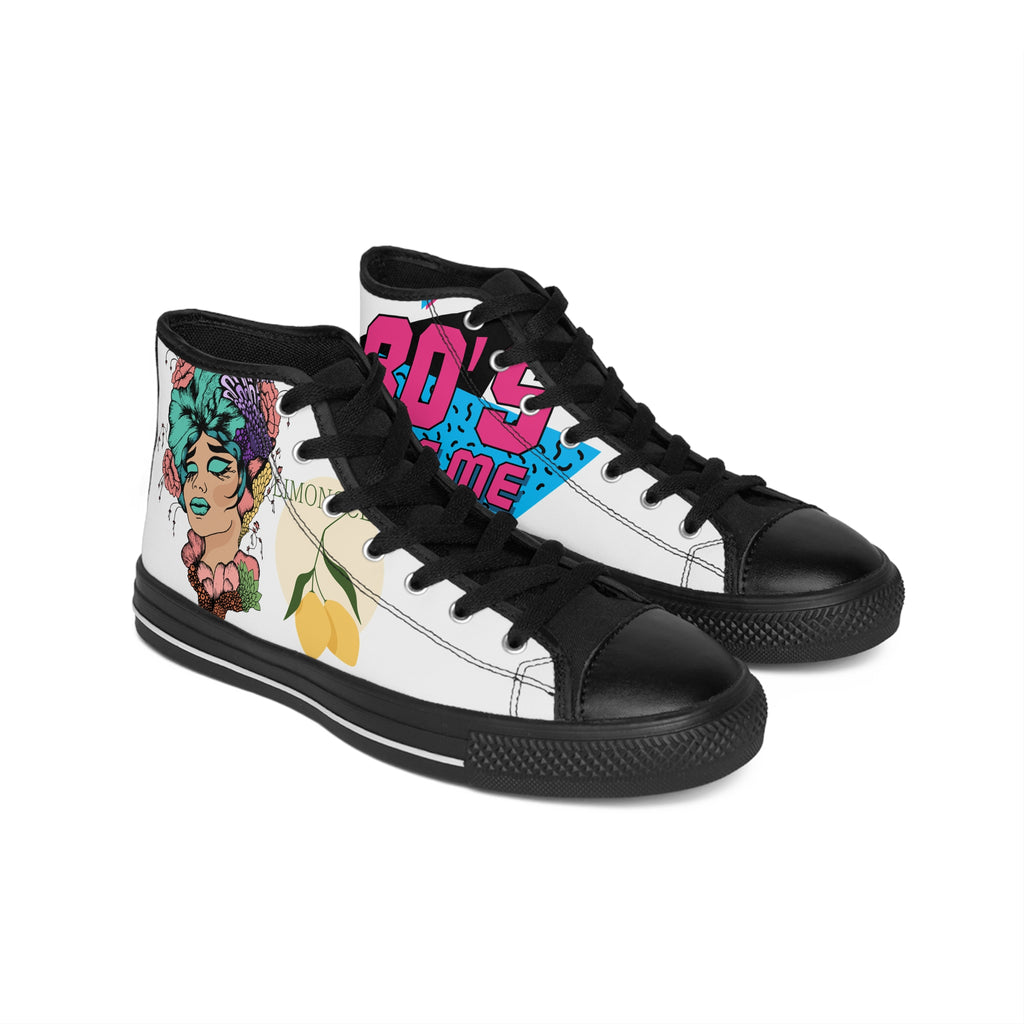 Floral Portrait Art Sneakers | High-Top Canvas Shoes, Retro Pop Graphics