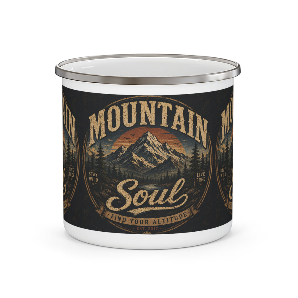 Mountain Soul Enamel Mug | vintage mountain scene, find your altitude