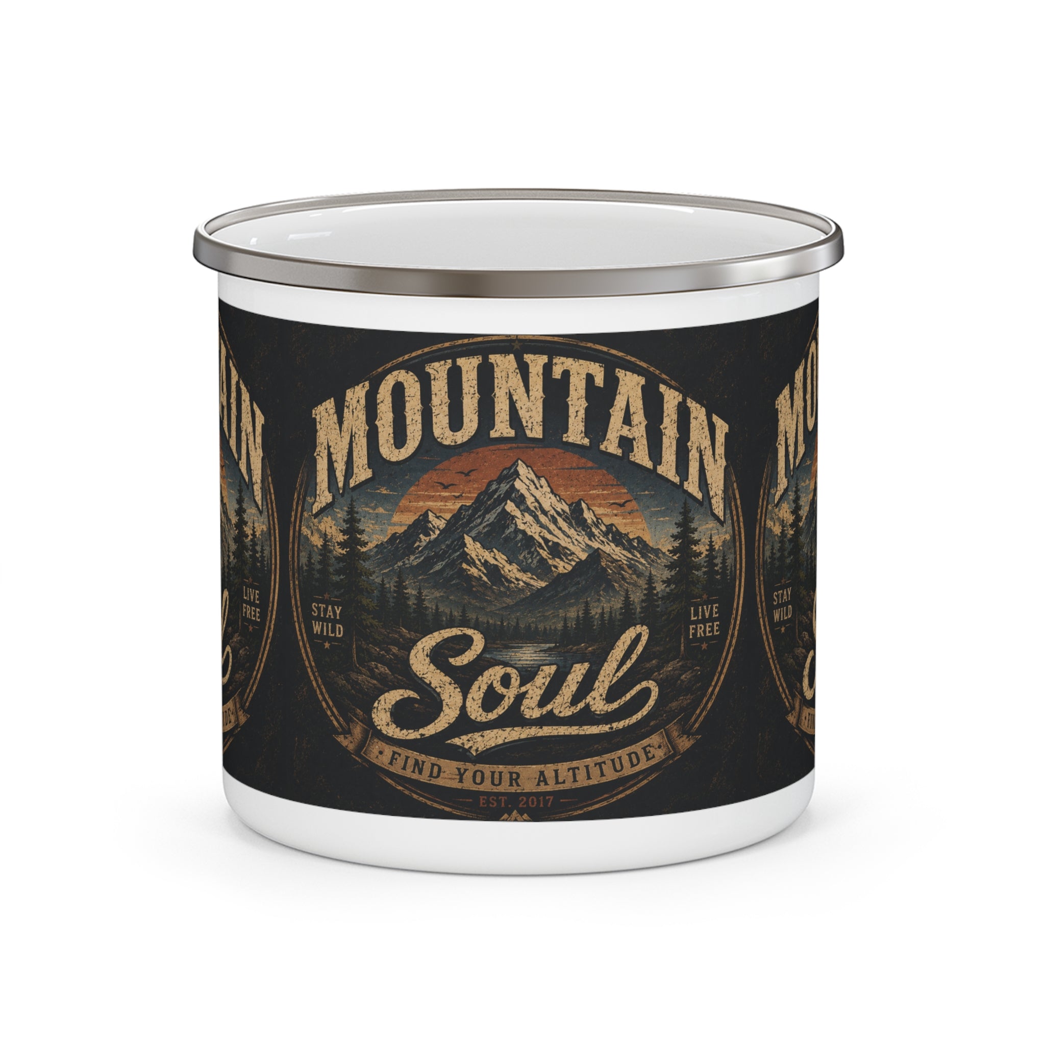 Mountain Soul Enamel Mug | vintage mountain scene, find your altitude