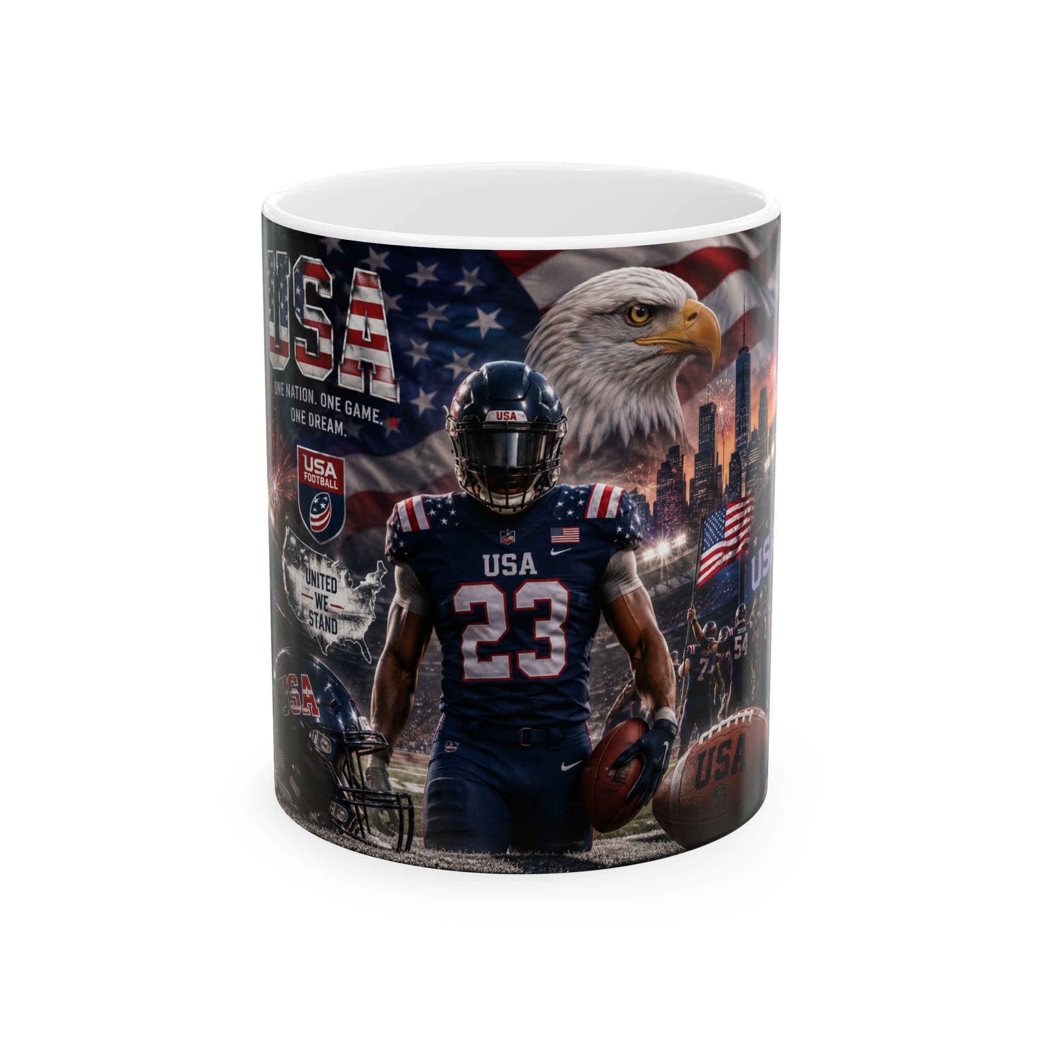 Patriotic Eagle Football USA Mug | Ceramic Coffee Cup