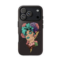 Floral Femme Phone Case — Artistic Coral & Teal Portrait Tough Case