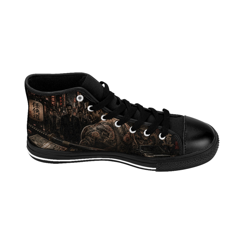 Tattooed Samurai Illustration Men's Classic Sneakers | Dark Japanese Tattoo Art