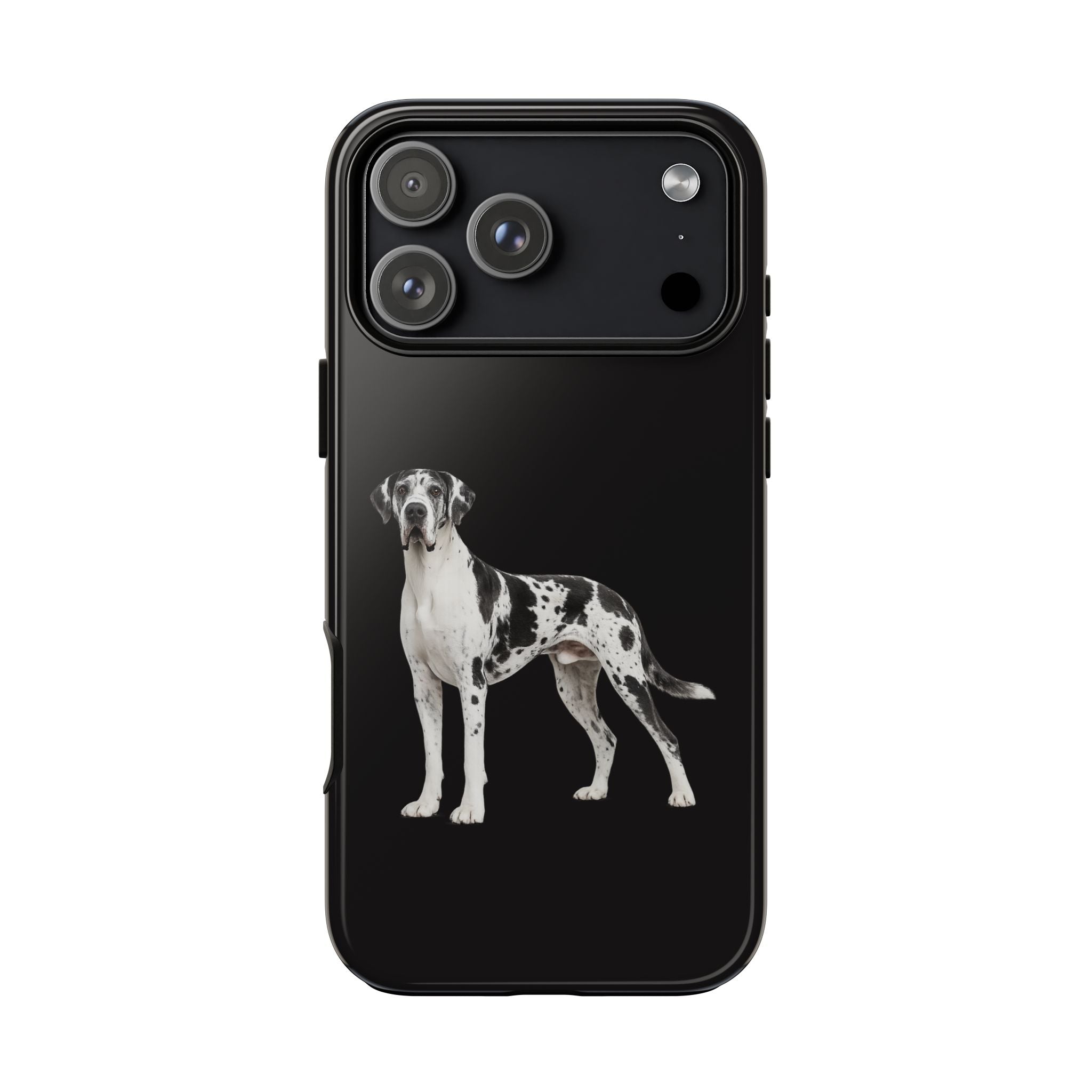 Great Dane Phone Case — Black Protective Tough Case with Harlequin Great Dane Design