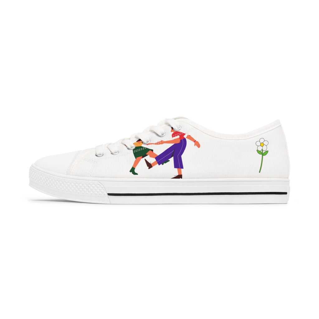 Dancing Couple Illustration Women's Low Top Sneakers | Floral Accent