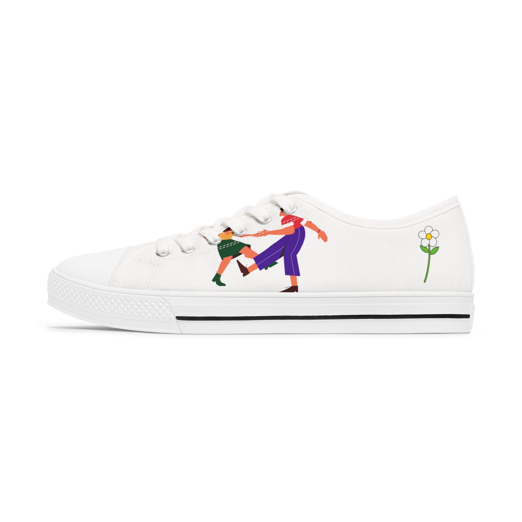 Dancing Couple Illustration Women's Low Top Sneakers | Floral Accent