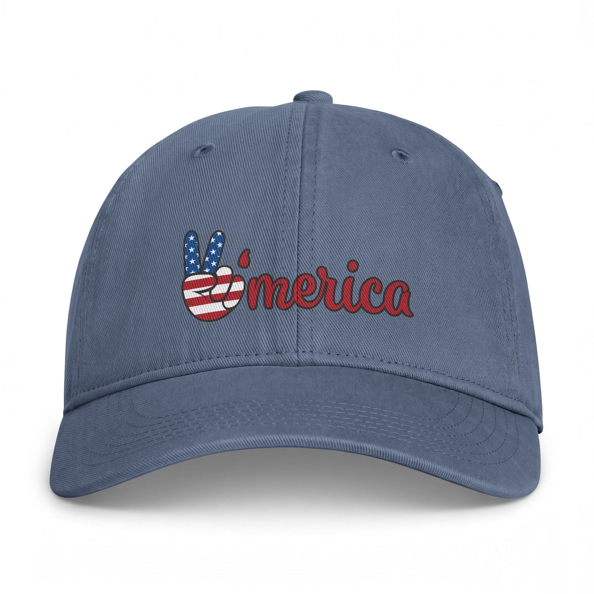 Washed Cap — 'Merica Peace Hand Embroidered USA Flag Dad Hat