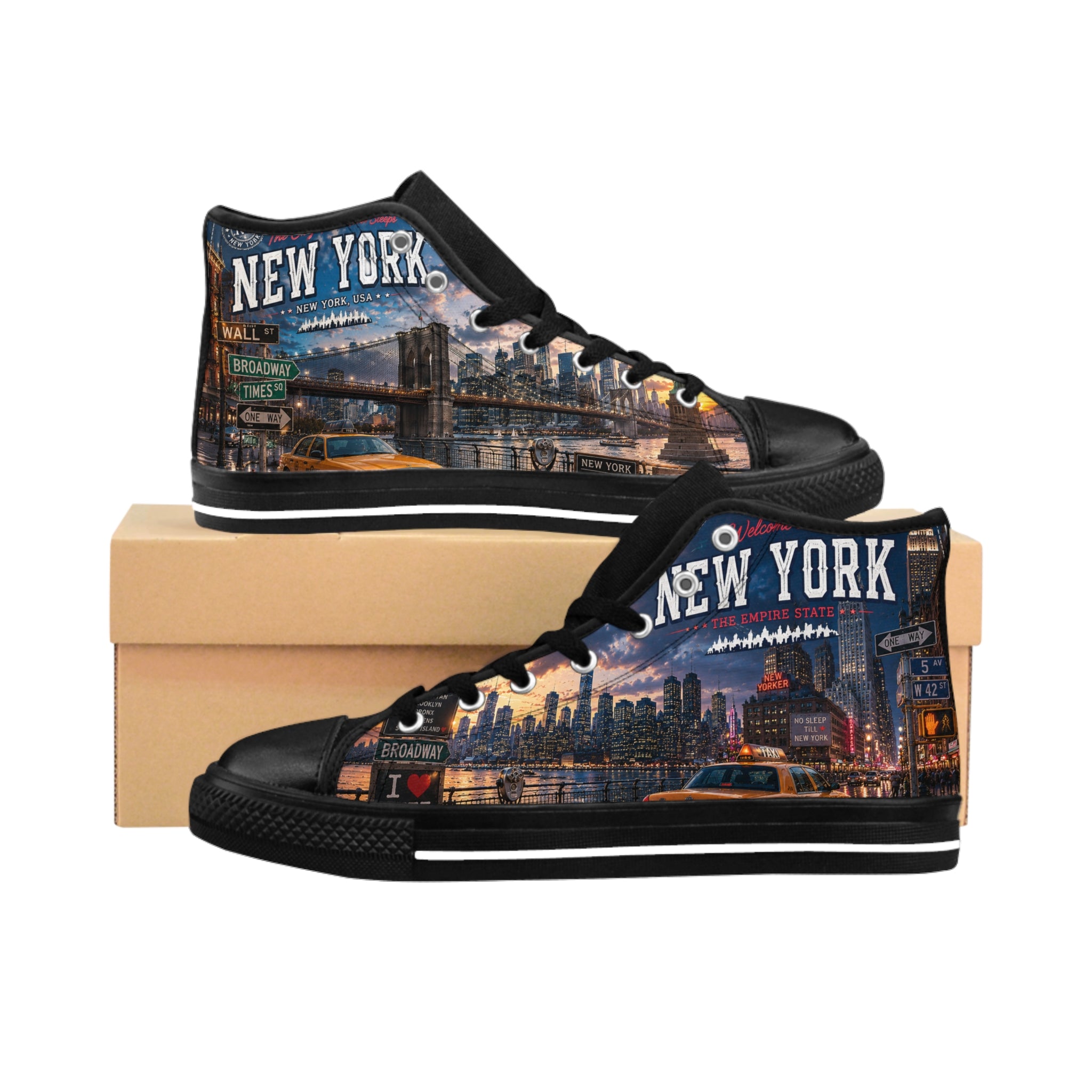 New York City Skyline Sneakers | Brooklyn Bridge Urban Night Street Scene