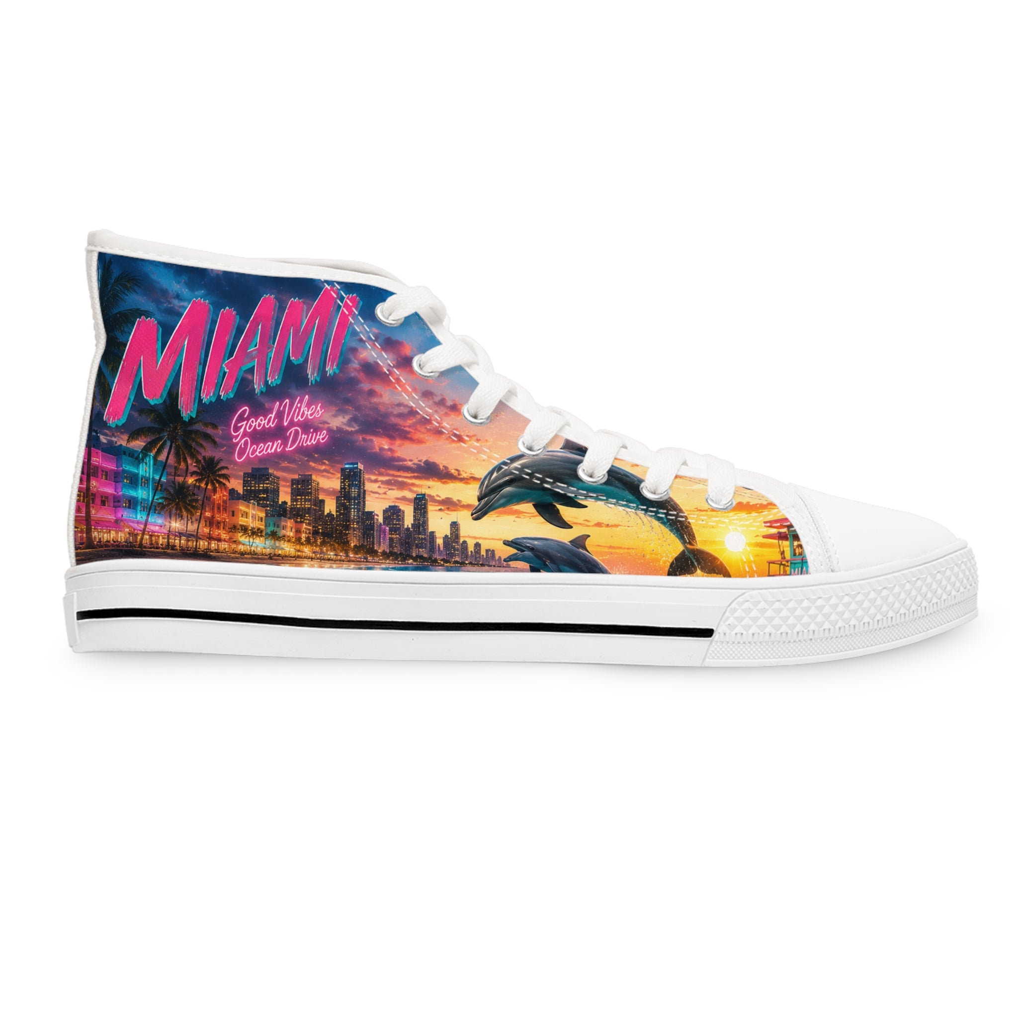 Copy of Miami Dolphins Sunset Dolphin Retro Sneakers | High Top Shoes