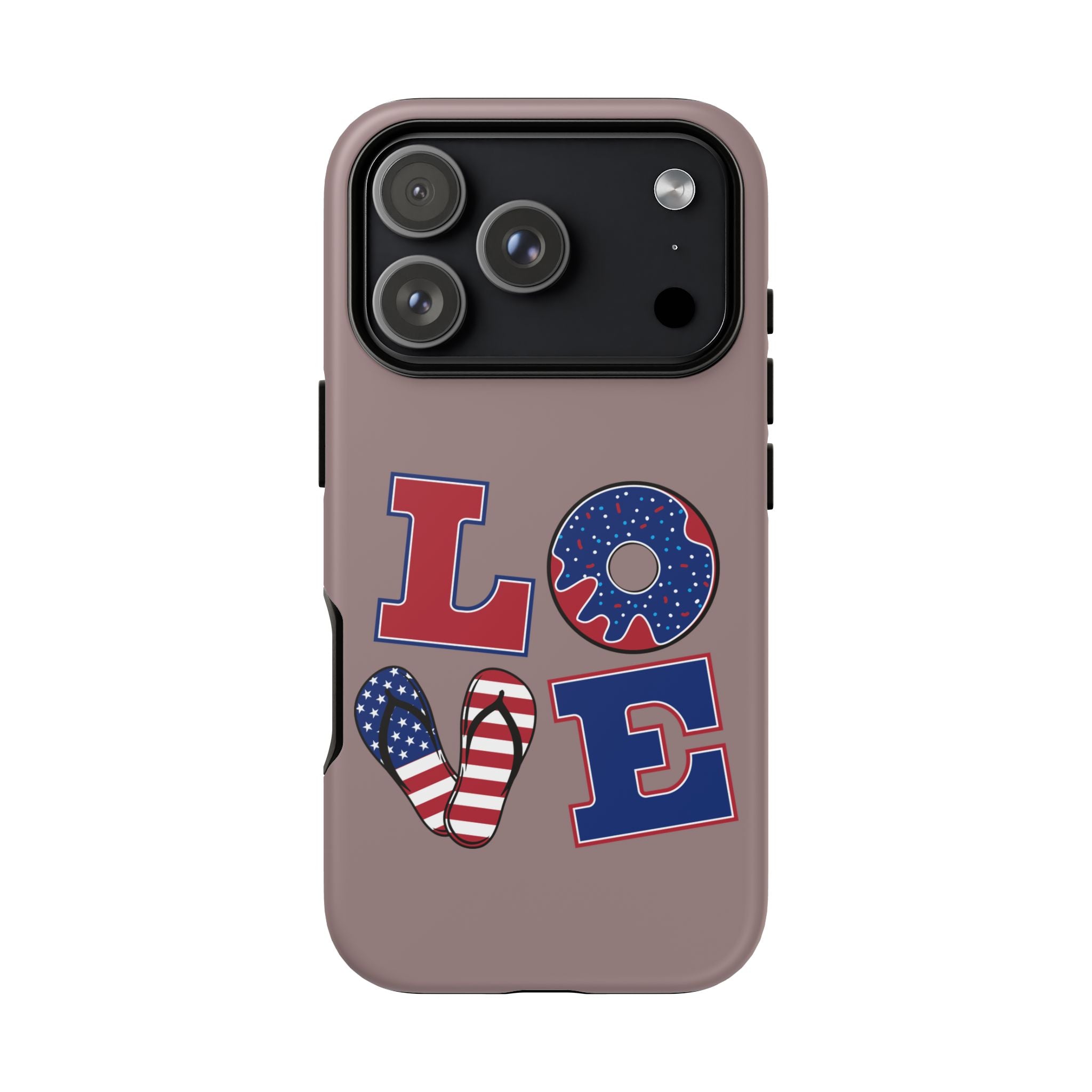 Patriotic LOVE Phone Case – American Flag Heart & Donut Design, 4th of July iPhone Cover