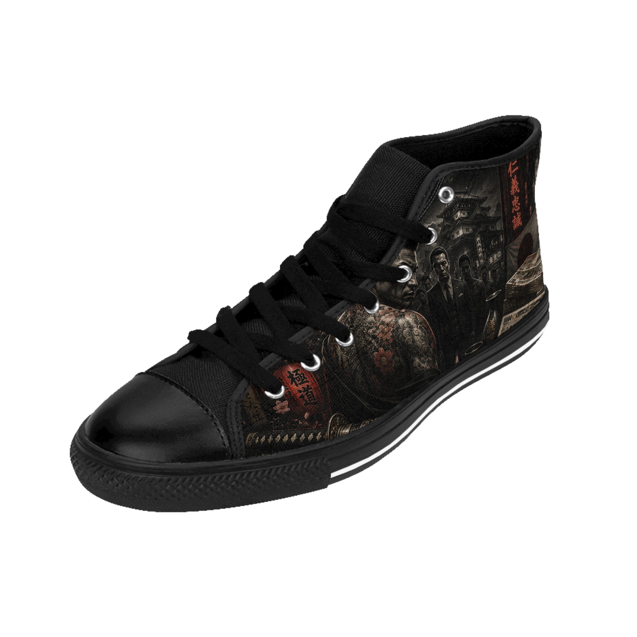 Tattooed Samurai Illustration Men's Classic Sneakers | Dark Japanese Tattoo Art