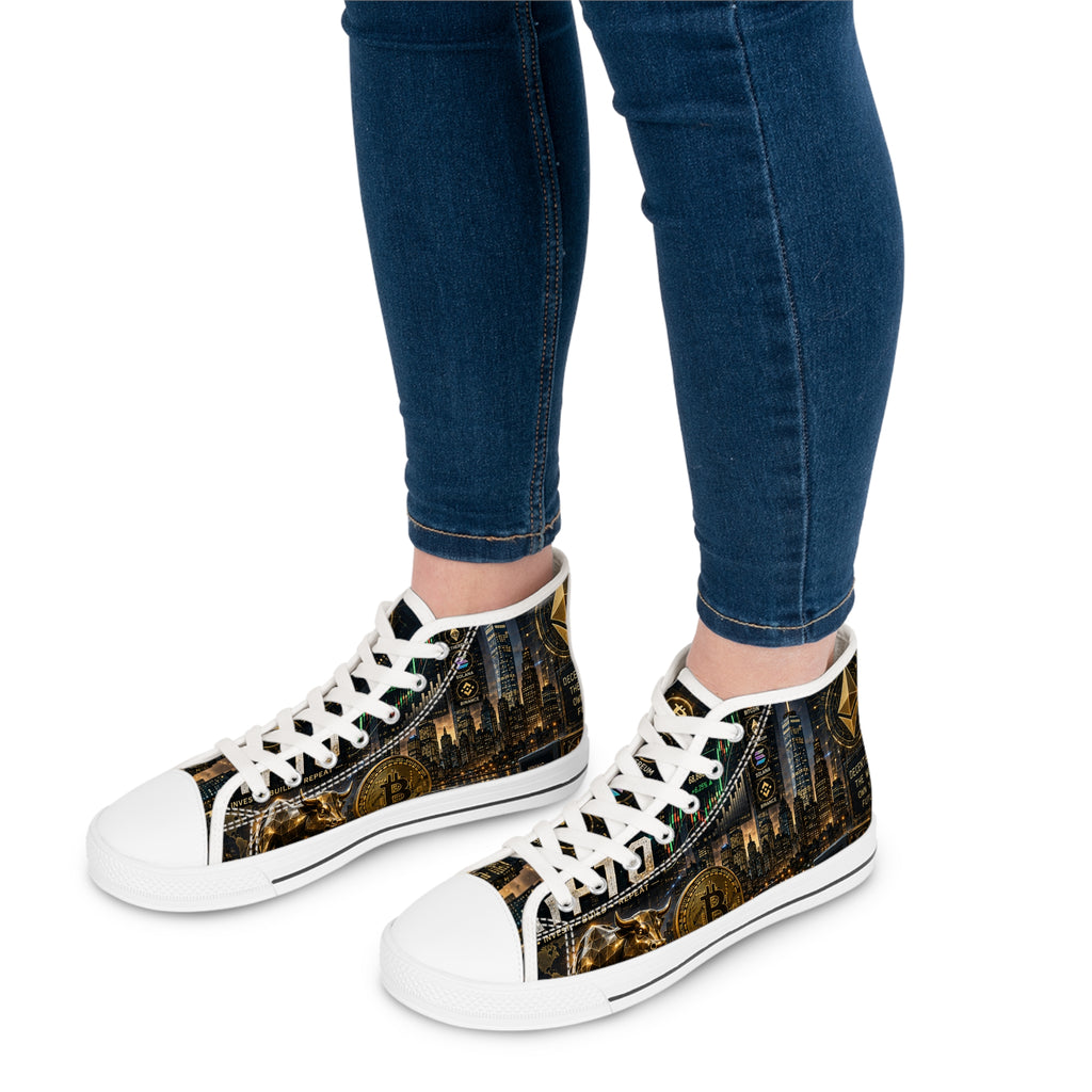 Crypto Bitcoin Pattern High Top Sneakers | Cryptocurrency Circuit Board Design