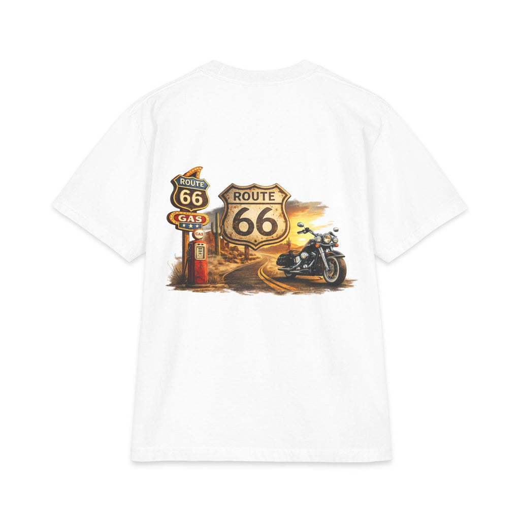 Route 66 Motorcycle T-Shirt | Retro Roadtrip Gas Station Graphic