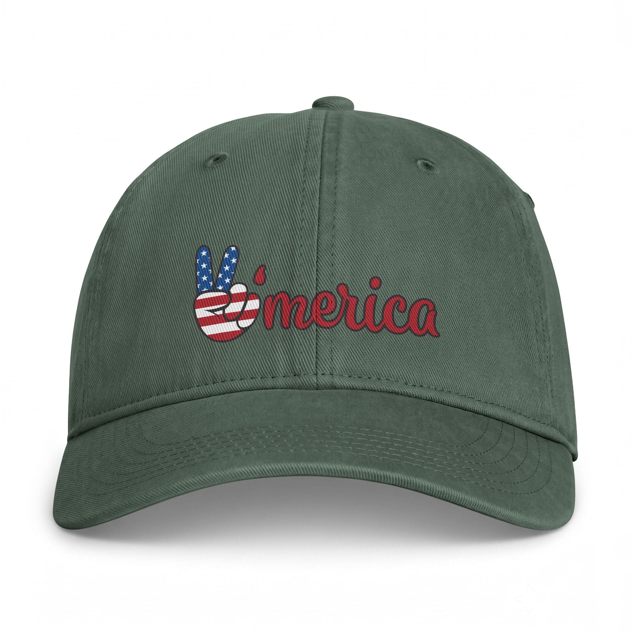 Washed Cap — 'Merica Peace Hand Embroidered USA Flag Dad Hat