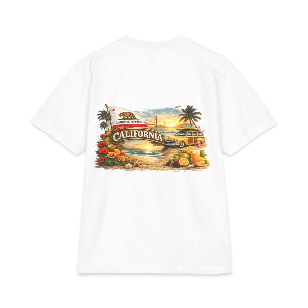 California Surf VW Bus T-Shirt | Vintage Beach Palm Trees Poster