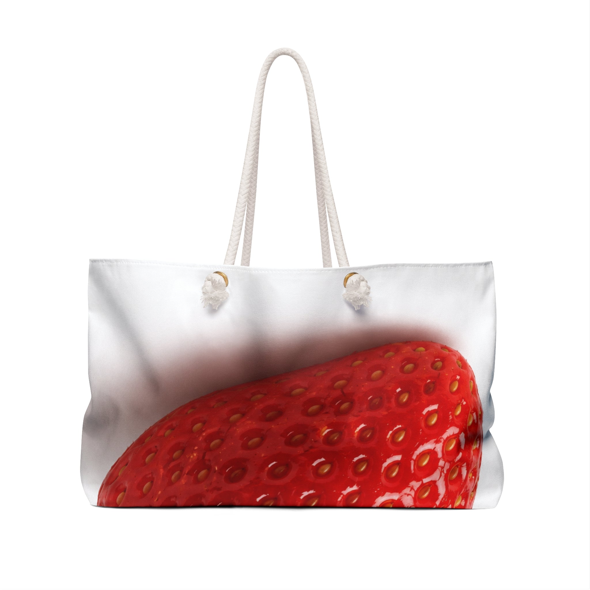 Strawberry Closeup Weekender Bag | Fruit Print Travel Tote