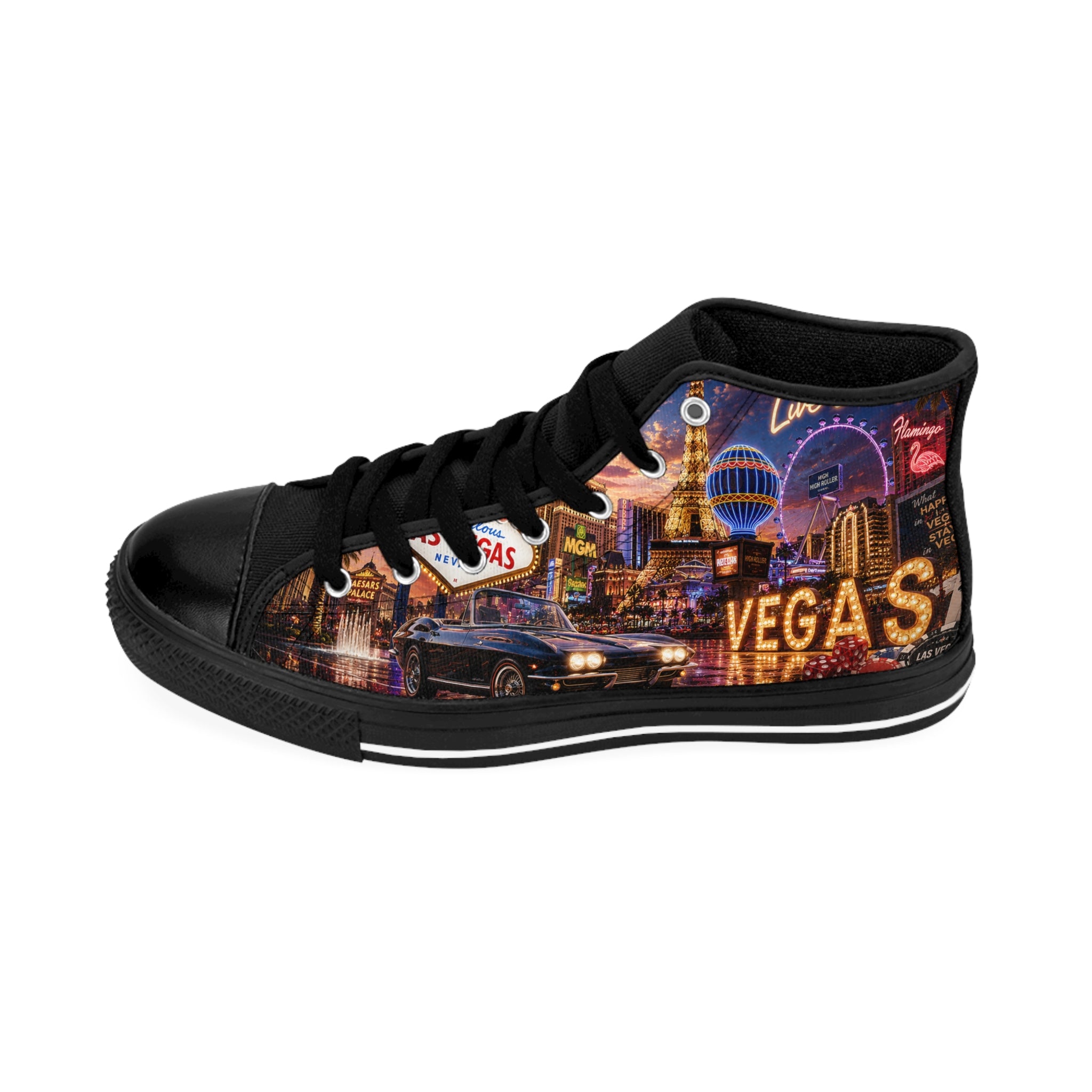 Las Vegas Neon Cityscape Sneakers | Casino Skyline High Top Shoes