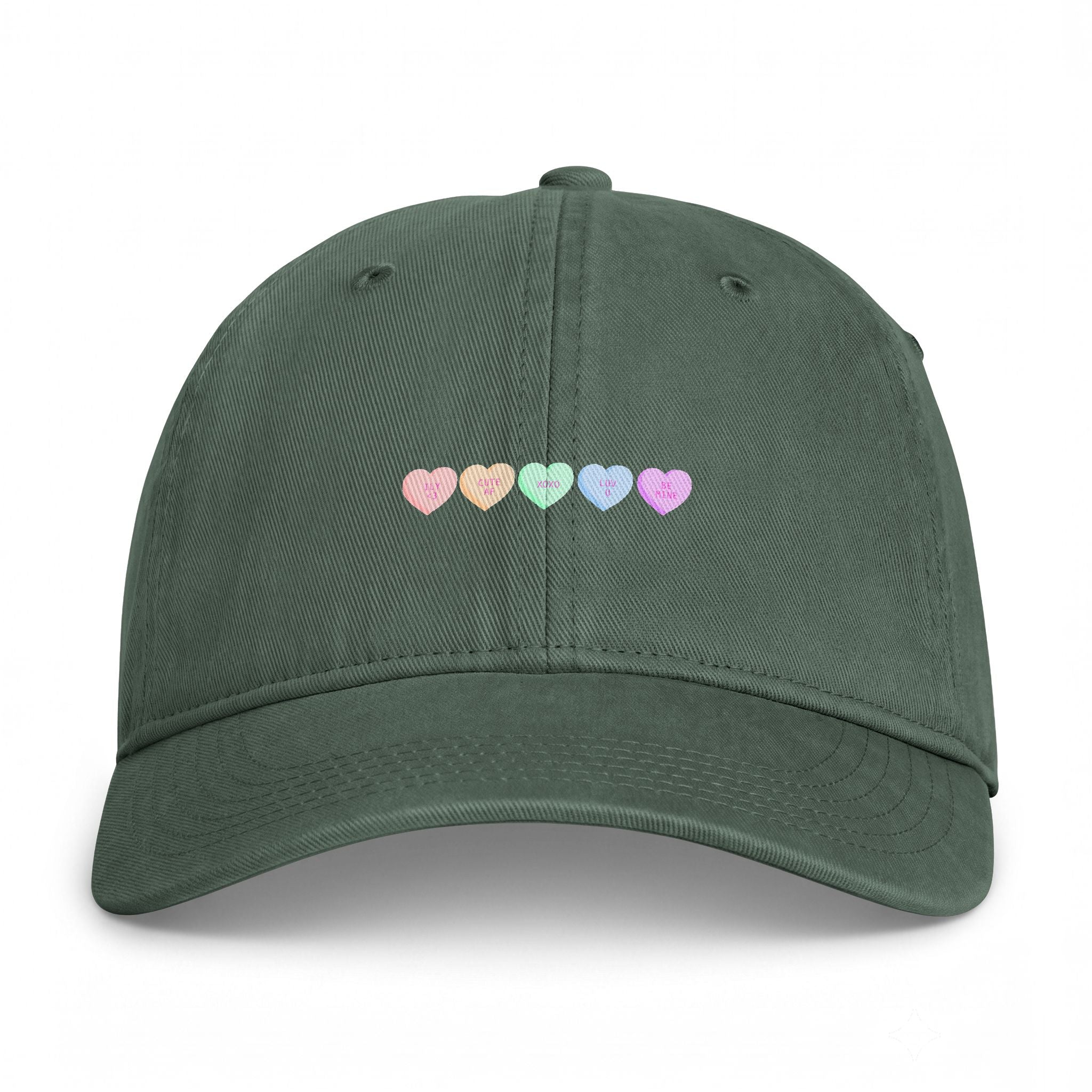 Washed Cotton Cap — Pastel Coastal Heart Embroidery