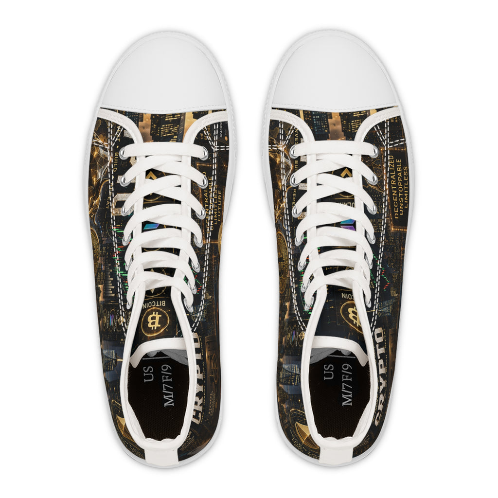 Crypto Bitcoin Pattern High Top Sneakers | Cryptocurrency Circuit Board Design