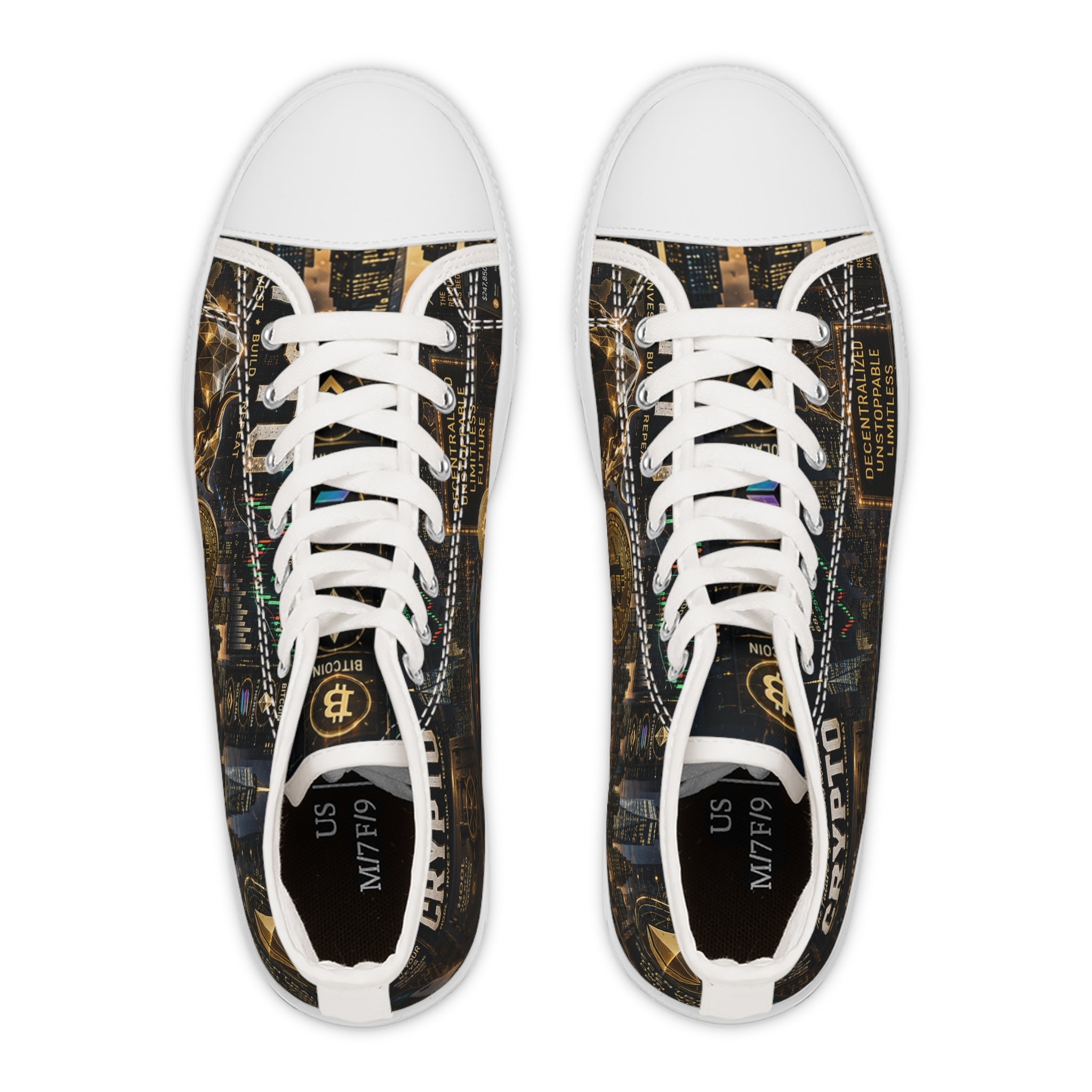 Crypto Bitcoin Pattern High Top Sneakers | Cryptocurrency Circuit Board Design