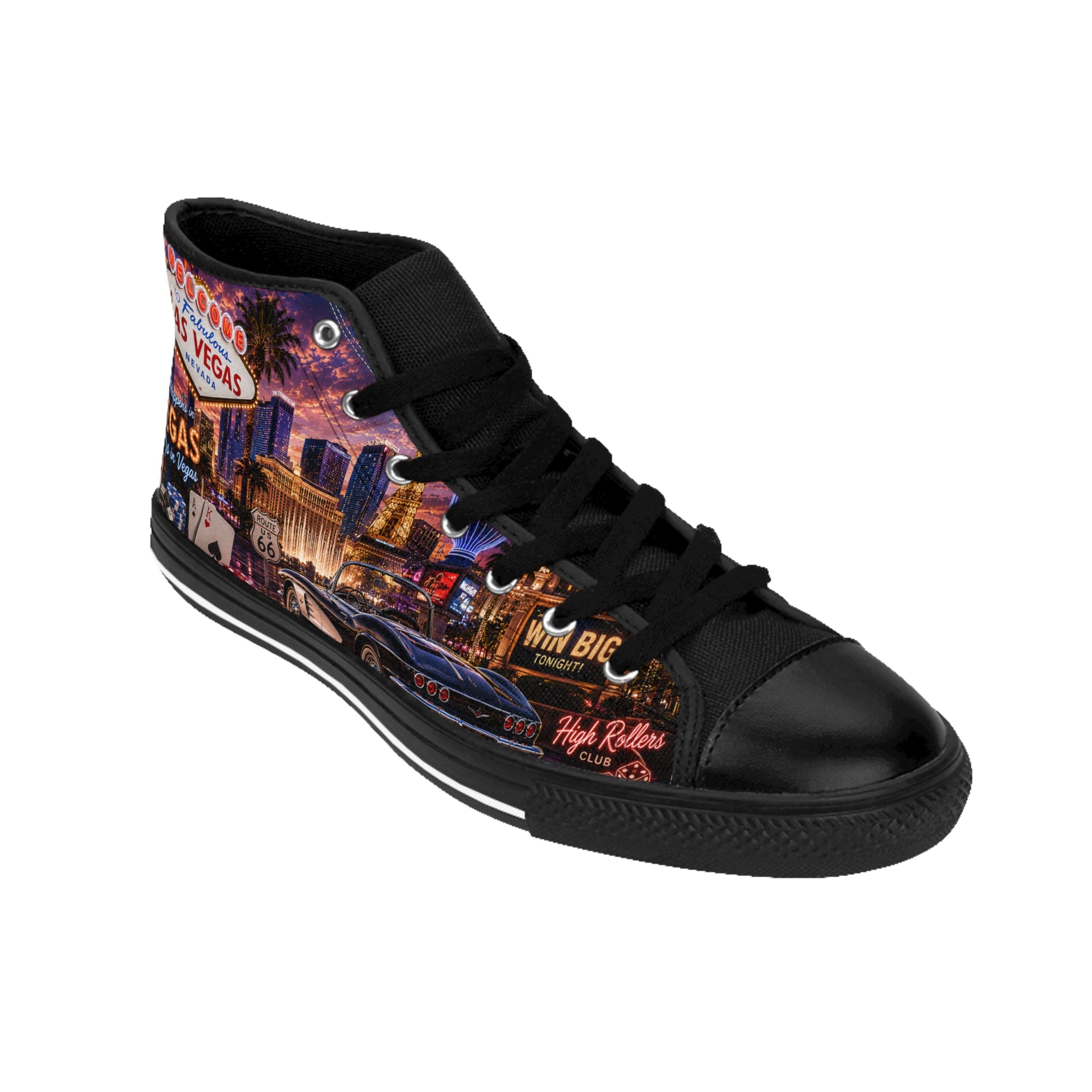 Las Vegas Neon Cityscape Sneakers | Casino Skyline High Top Shoes