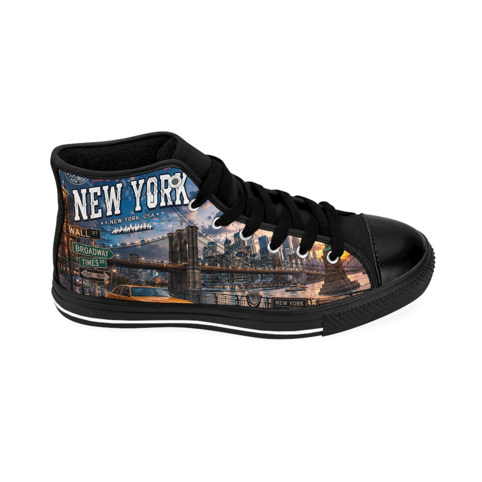 New York City Skyline Sneakers | Brooklyn Bridge Urban Night Street Scene