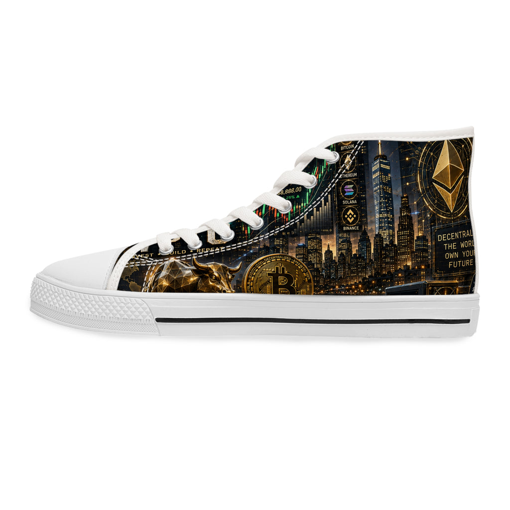 Crypto Bitcoin Pattern High Top Sneakers | Cryptocurrency Circuit Board Design