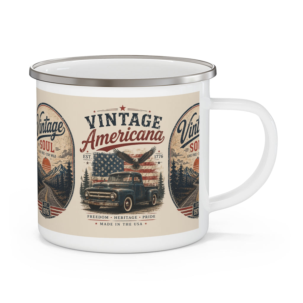 Vintage Americana truck enamel mug | Retro patriotic camping mug