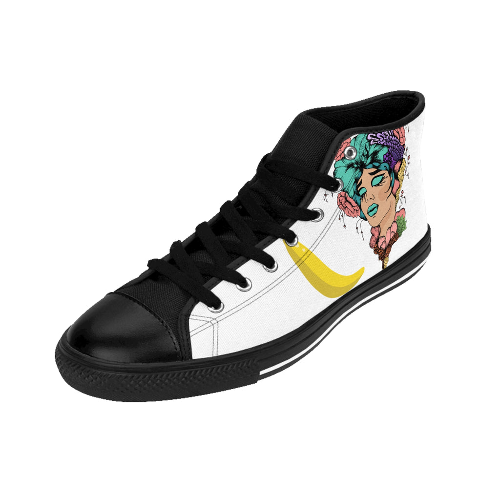 Floral Portrait Art Sneakers | High-Top Canvas Shoes, Retro Pop Graphics