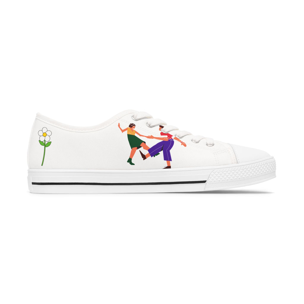 Dancing Couple Illustration Women's Low Top Sneakers | Floral Accent