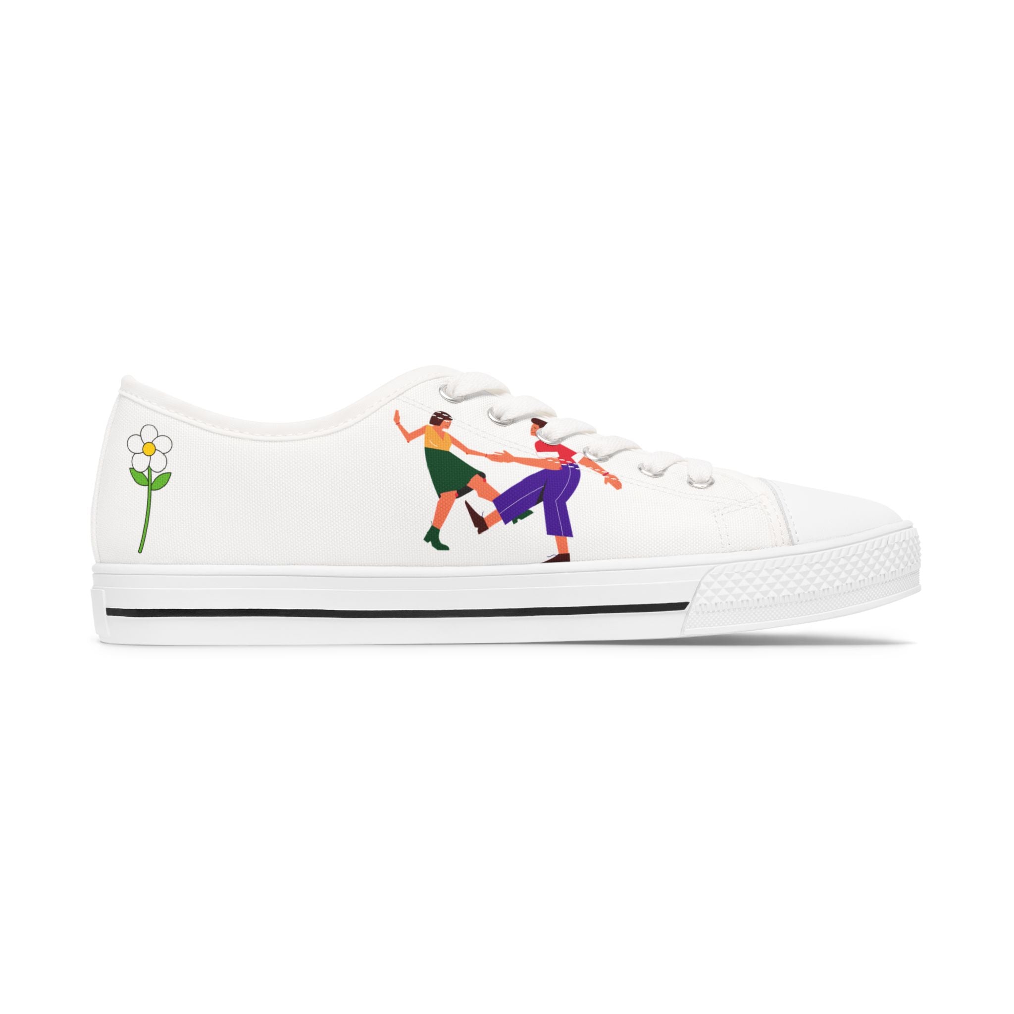 Dancing Couple Illustration Women's Low Top Sneakers | Floral Accent